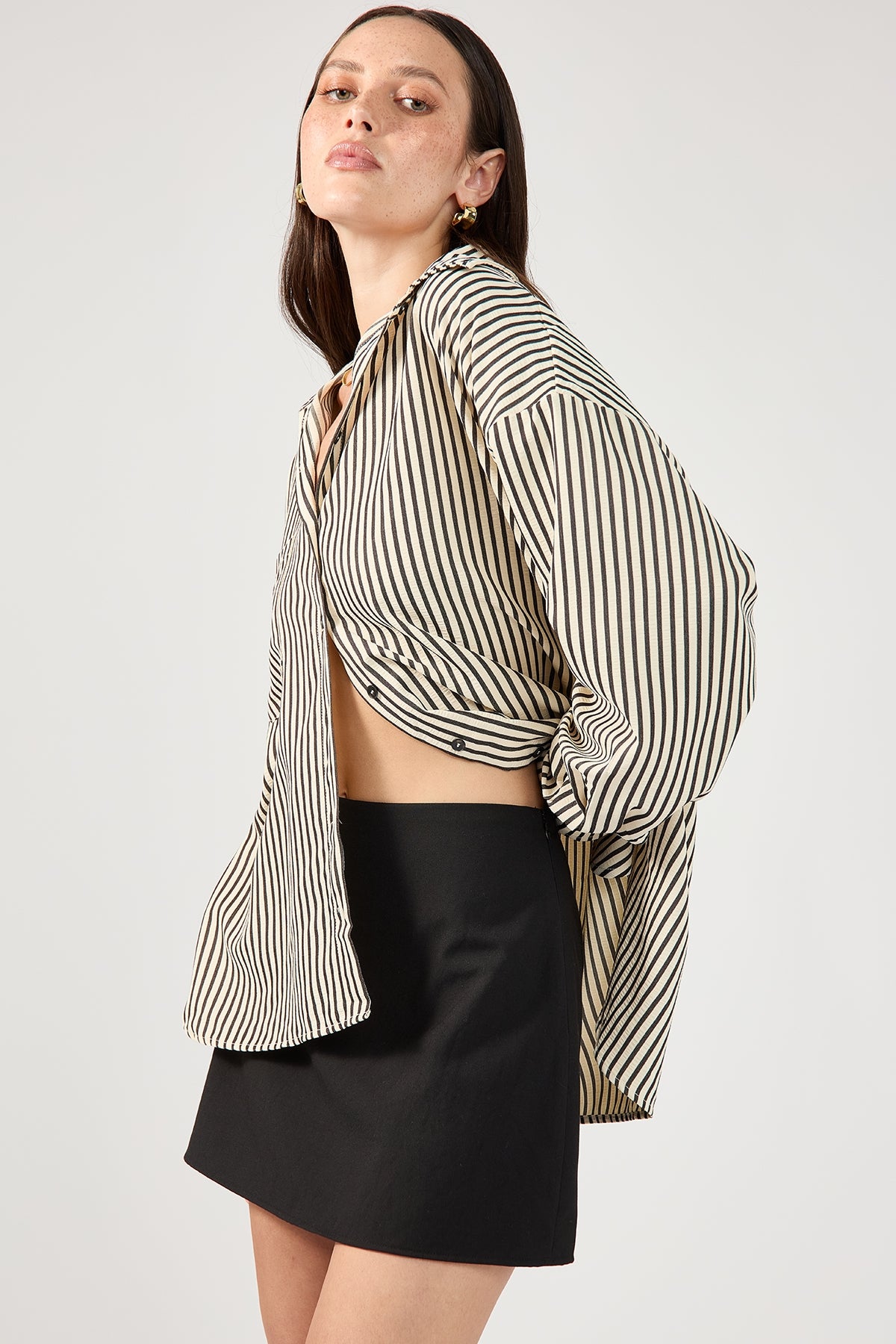 Perfect Stranger Cleo Stripe Long Sleeve Shirt Black Stripe