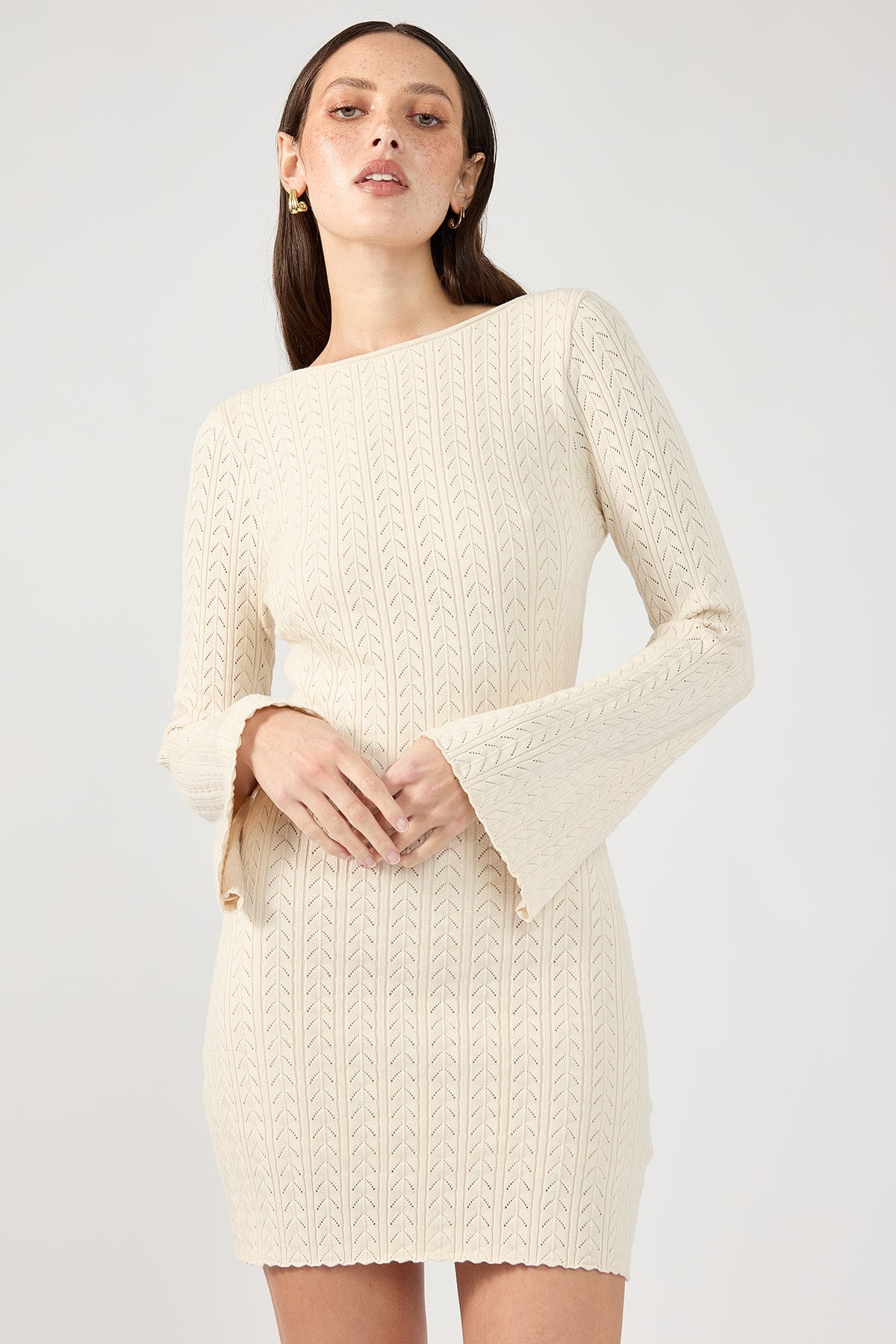 Perfect Stranger Bellsy Long Sleeve Mini Dress White