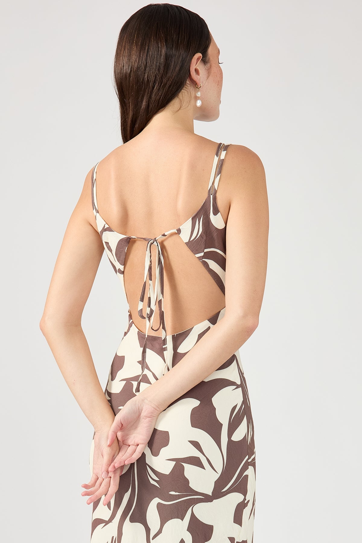 Perfect Stranger Espresso Tie Back Midi Dress Brown Print