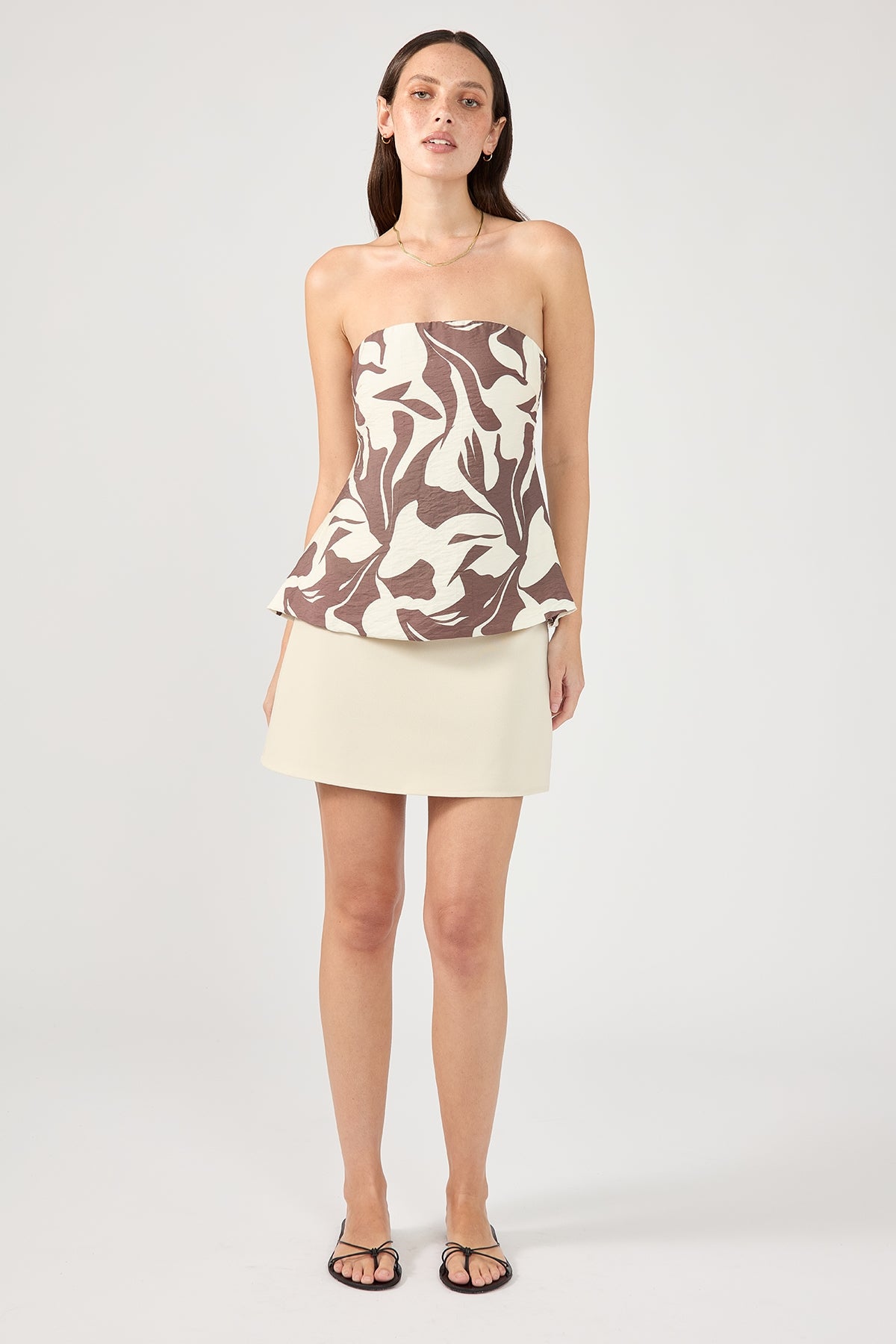 Perfect Stranger Espresso Strapless Top Brown Print