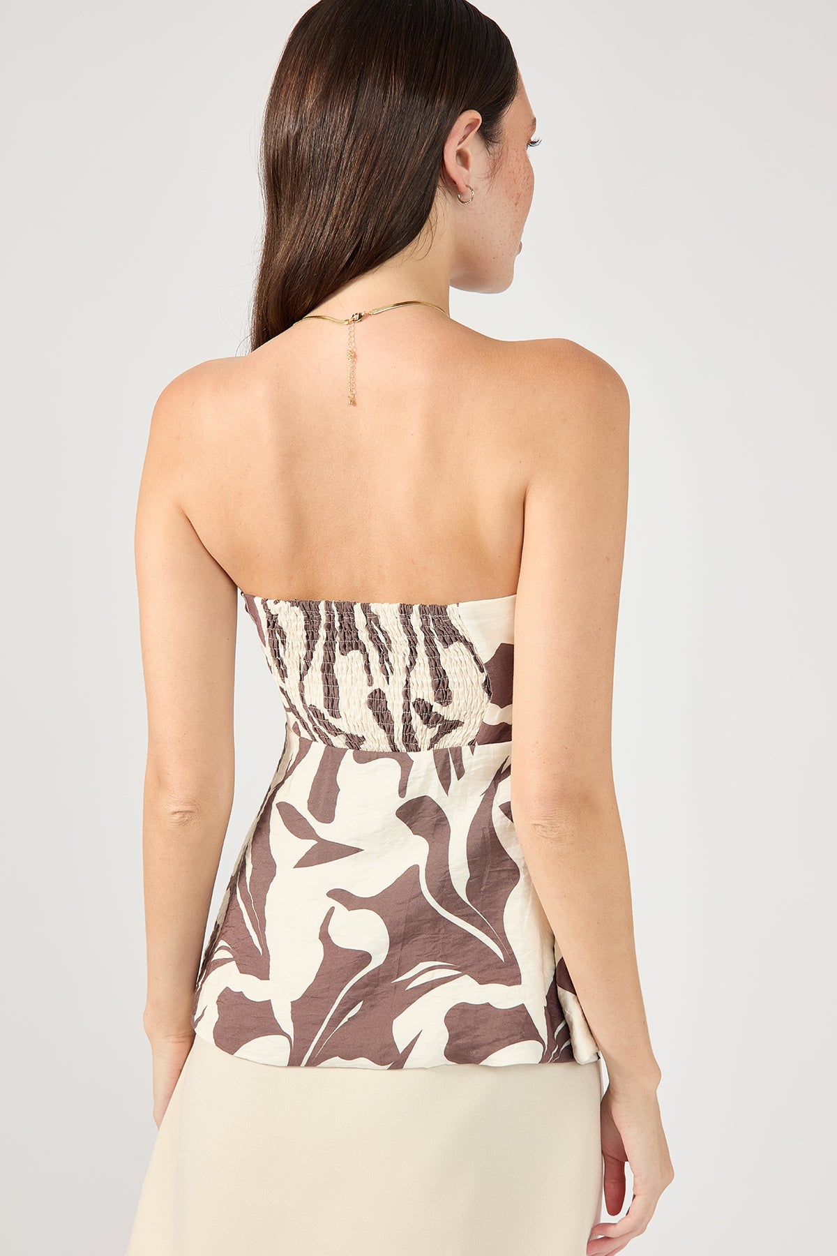 Perfect Stranger Espresso Strapless Top Brown Print