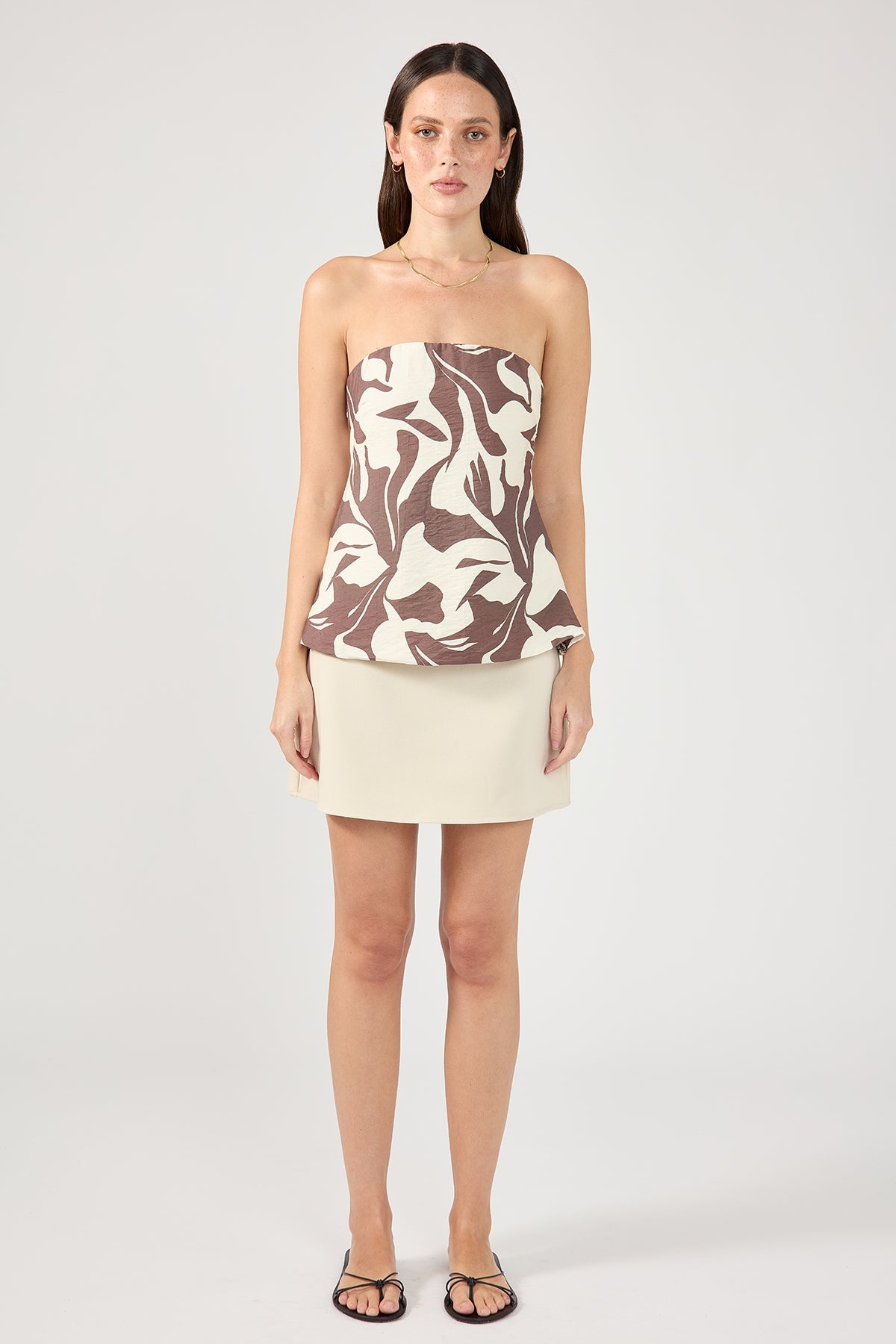 Perfect Stranger Espresso Strapless Top Brown Print