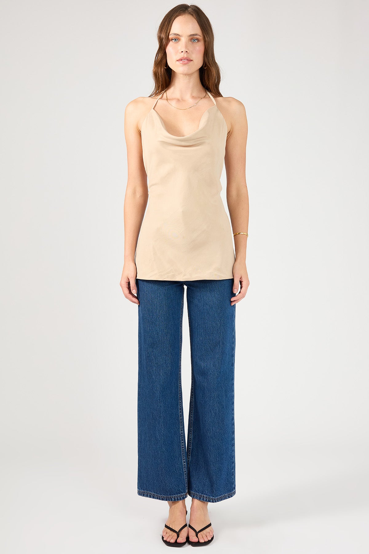 Perfect Stranger Giulia  Long Line Tie Back Cupro Top Nude