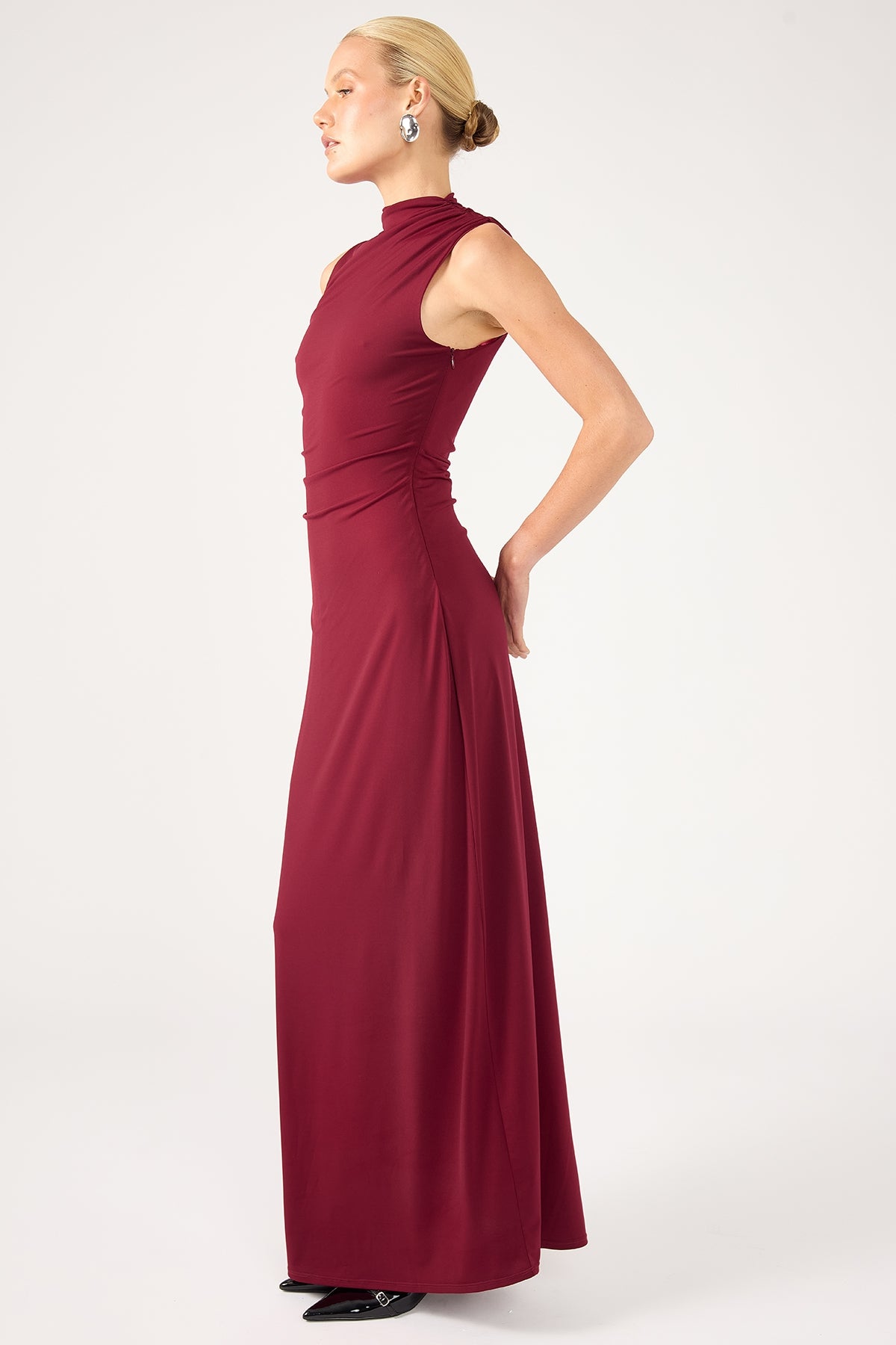 Perfect Stranger Rosewood High Neck Maxi Dress Burgundy