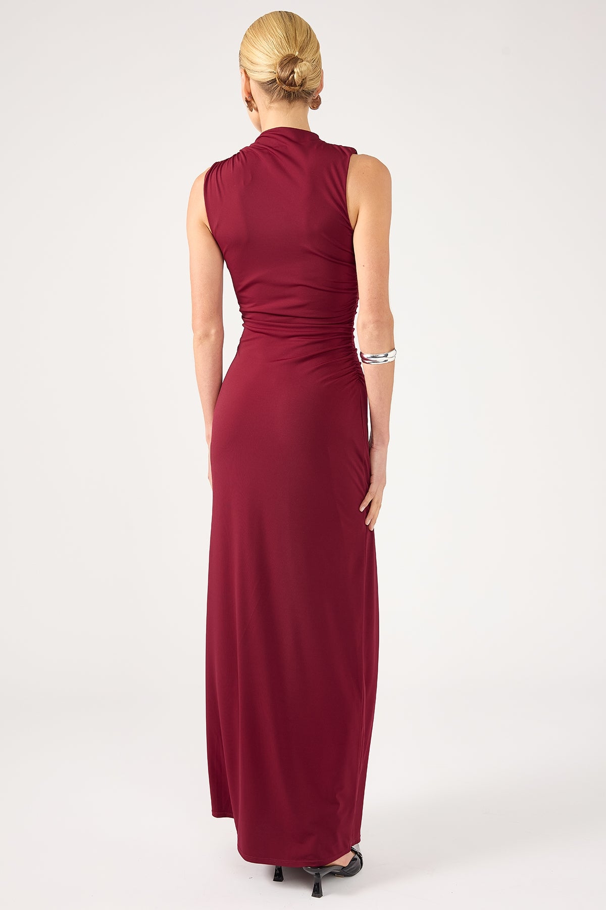 Perfect Stranger Rosewood High Neck Maxi Dress Burgundy