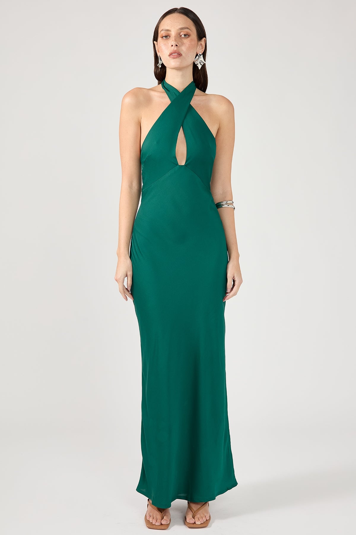 Perfect Stranger Nerea Halter Maxi Dress Green