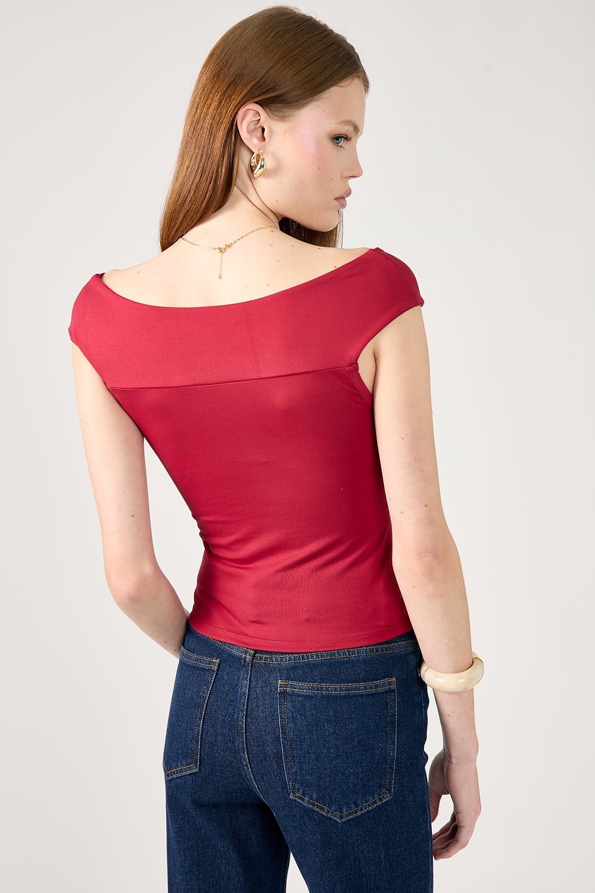 Perfect Stranger Chloe Draped Off Shoulder Top Burgundy