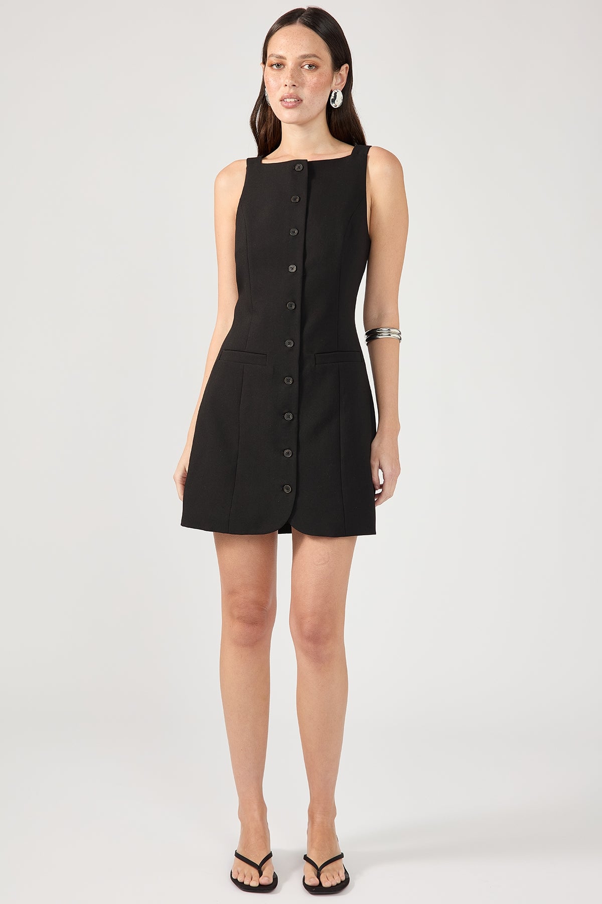 Perfect Stranger High Neck Suiting Button Up Dress Black