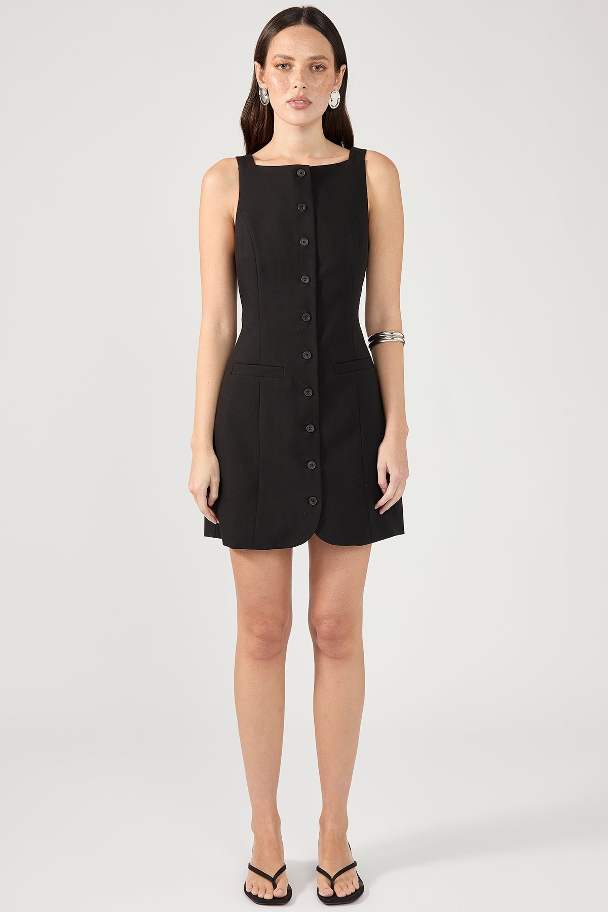 Perfect Stranger High Neck Suiting Button Up Dress Black