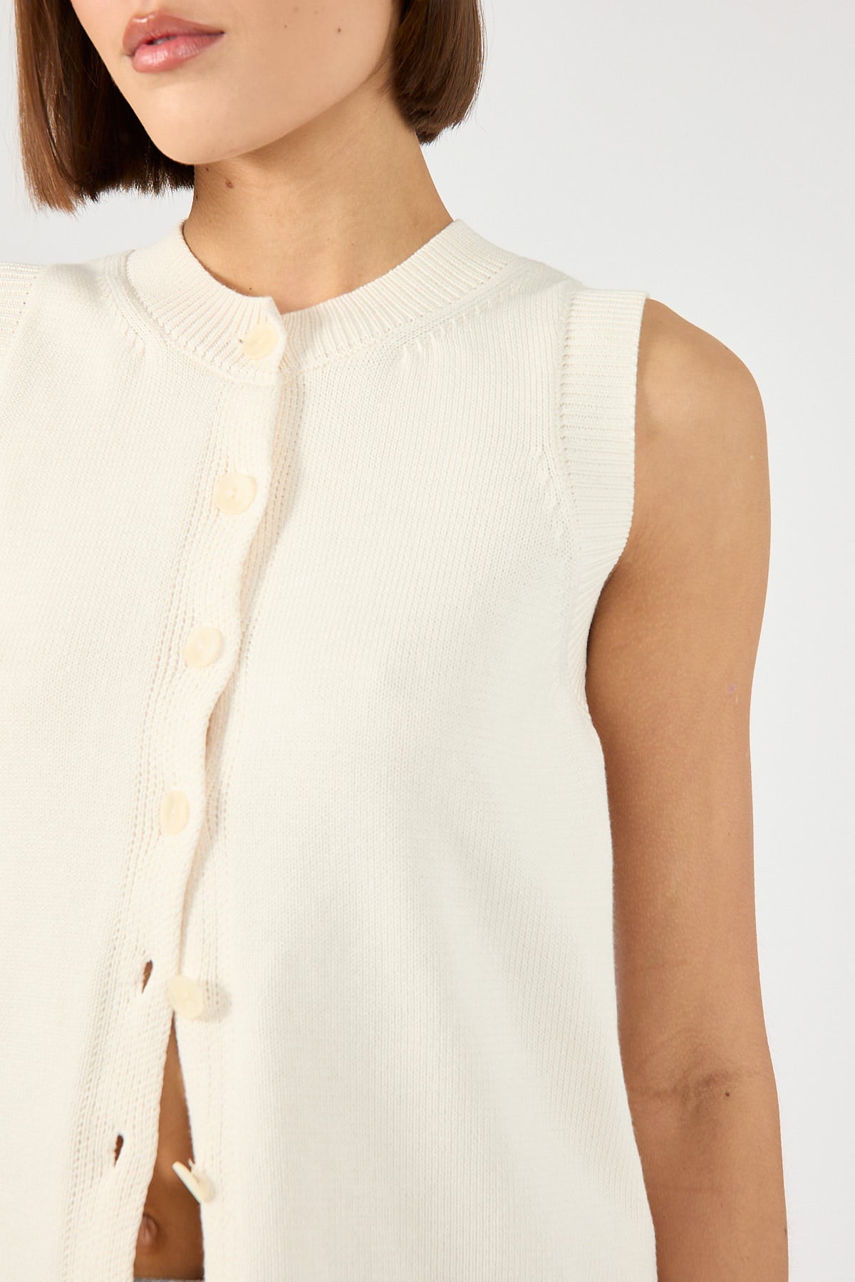 Perfect Stranger Connie Button Up Sleeveless Vest Bone