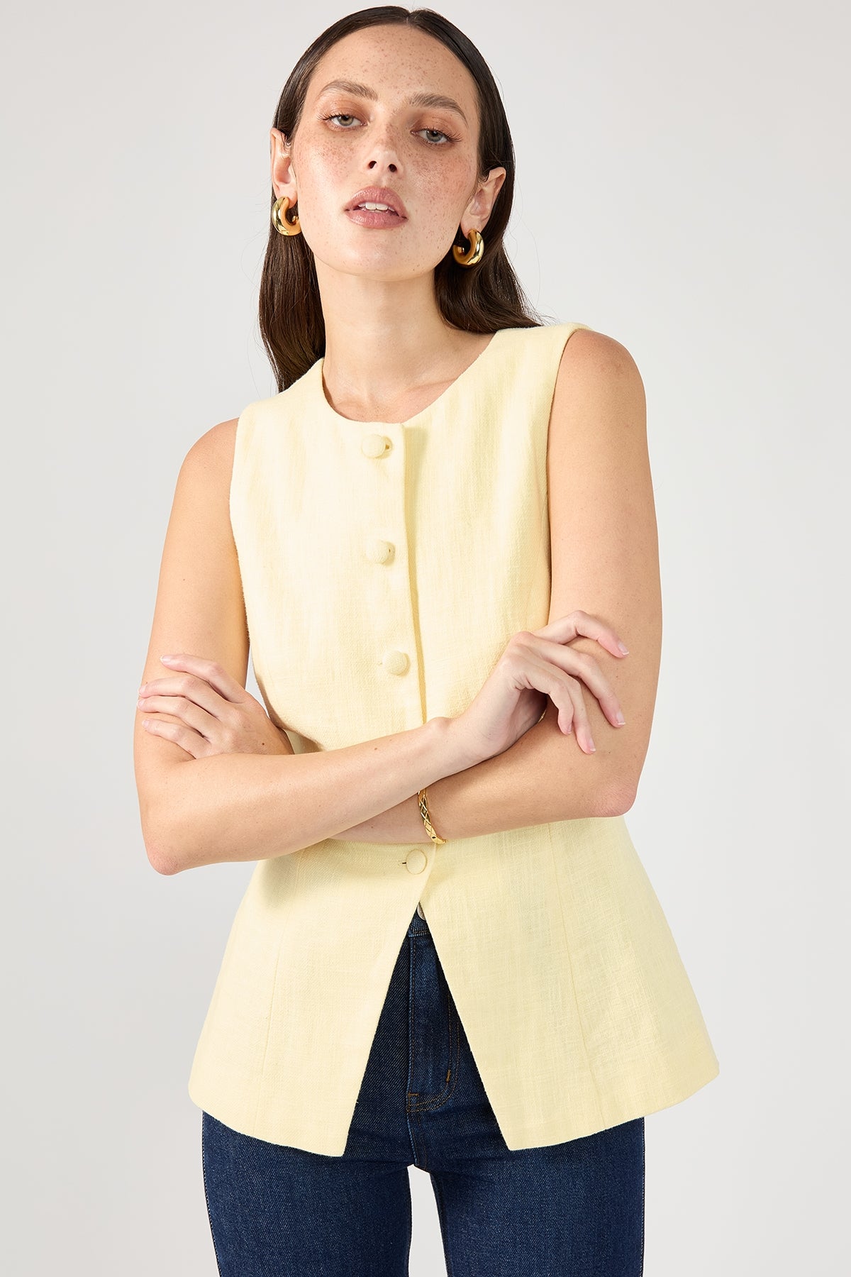 Perfect Stranger Menorca Long Line Vest Lemon