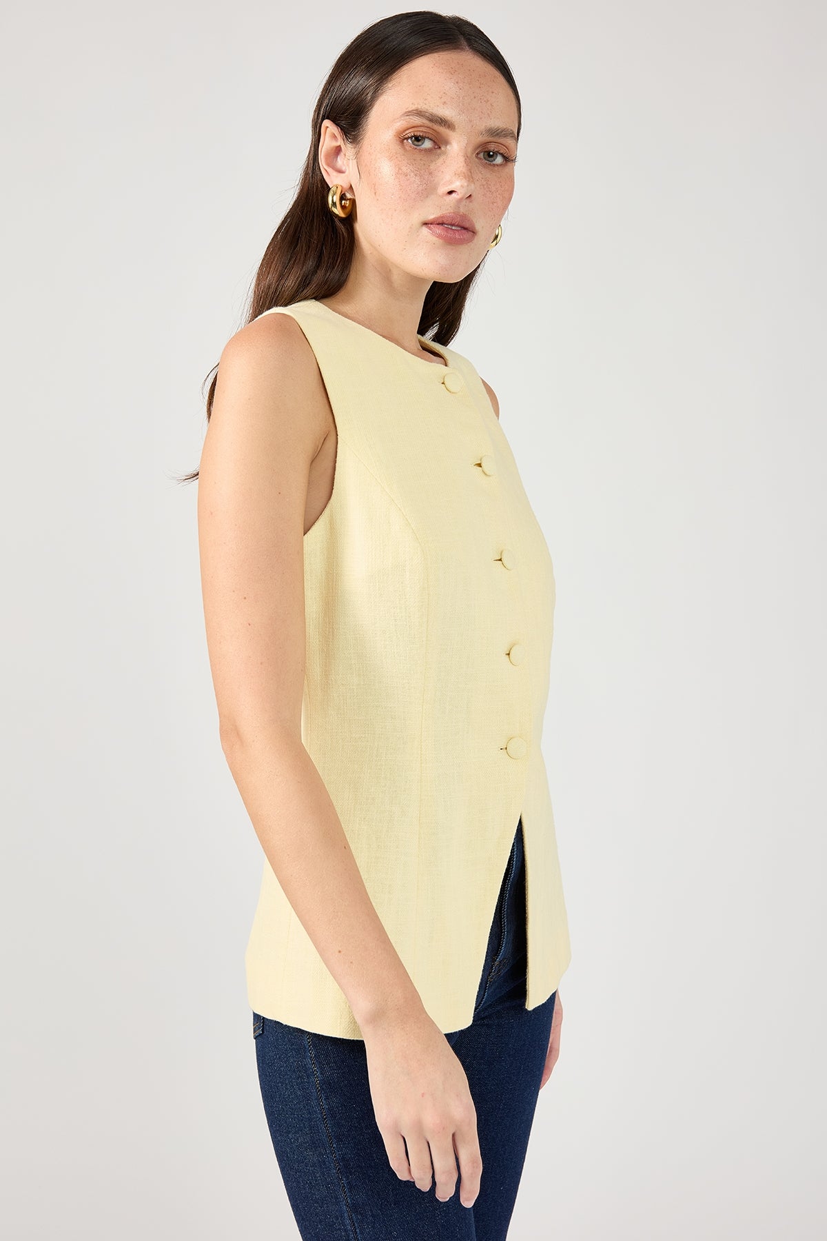 Perfect Stranger Menorca Long Line Vest Lemon