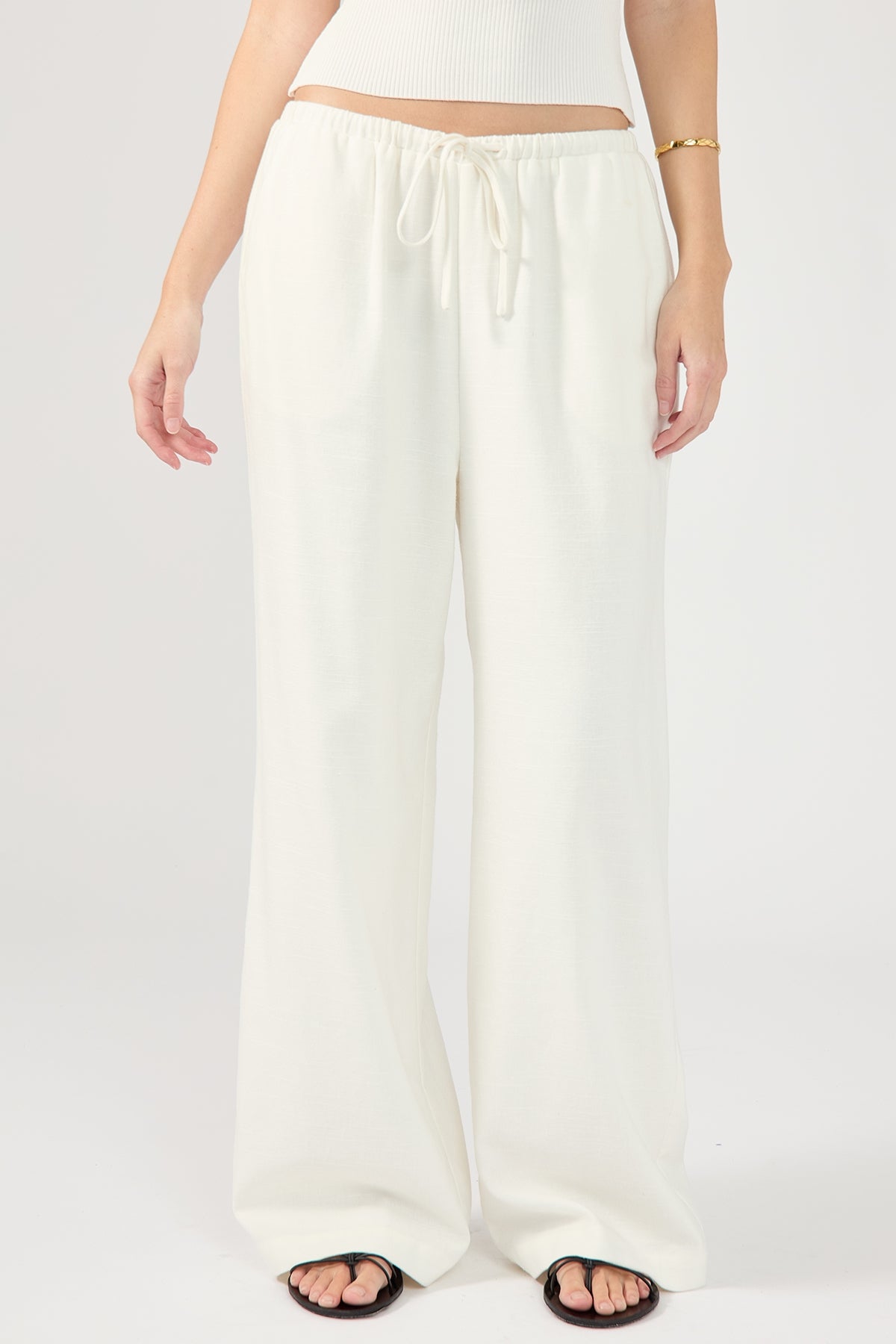 Perfect Stranger Barefoot Drawcord Linen Pant White