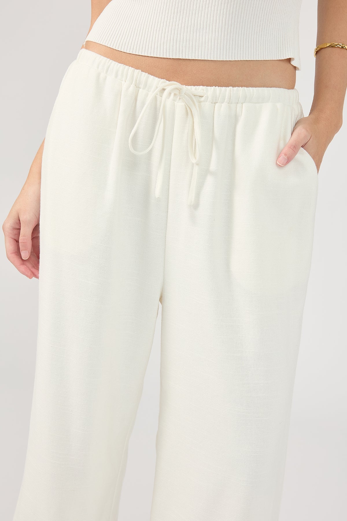 Perfect Stranger Barefoot Drawcord Linen Pant White