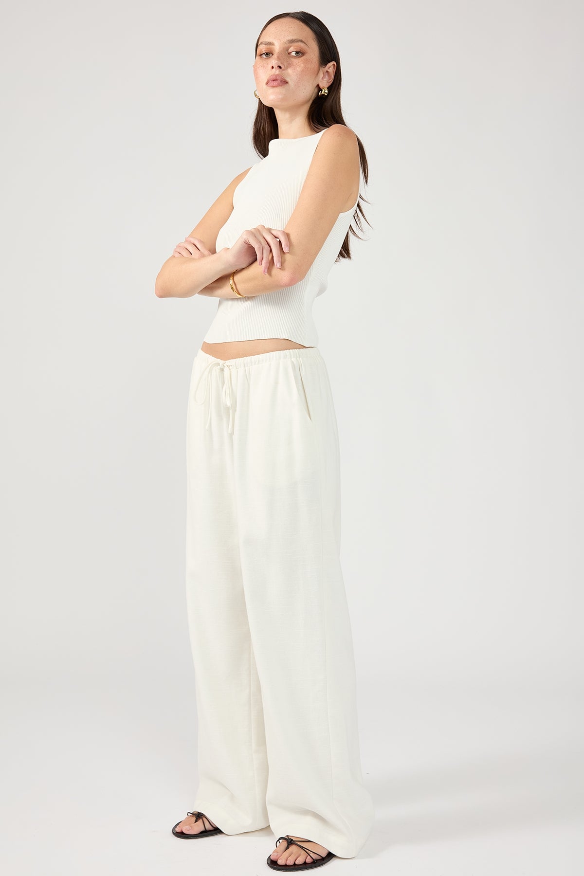 Perfect Stranger Barefoot Drawcord Linen Pant White