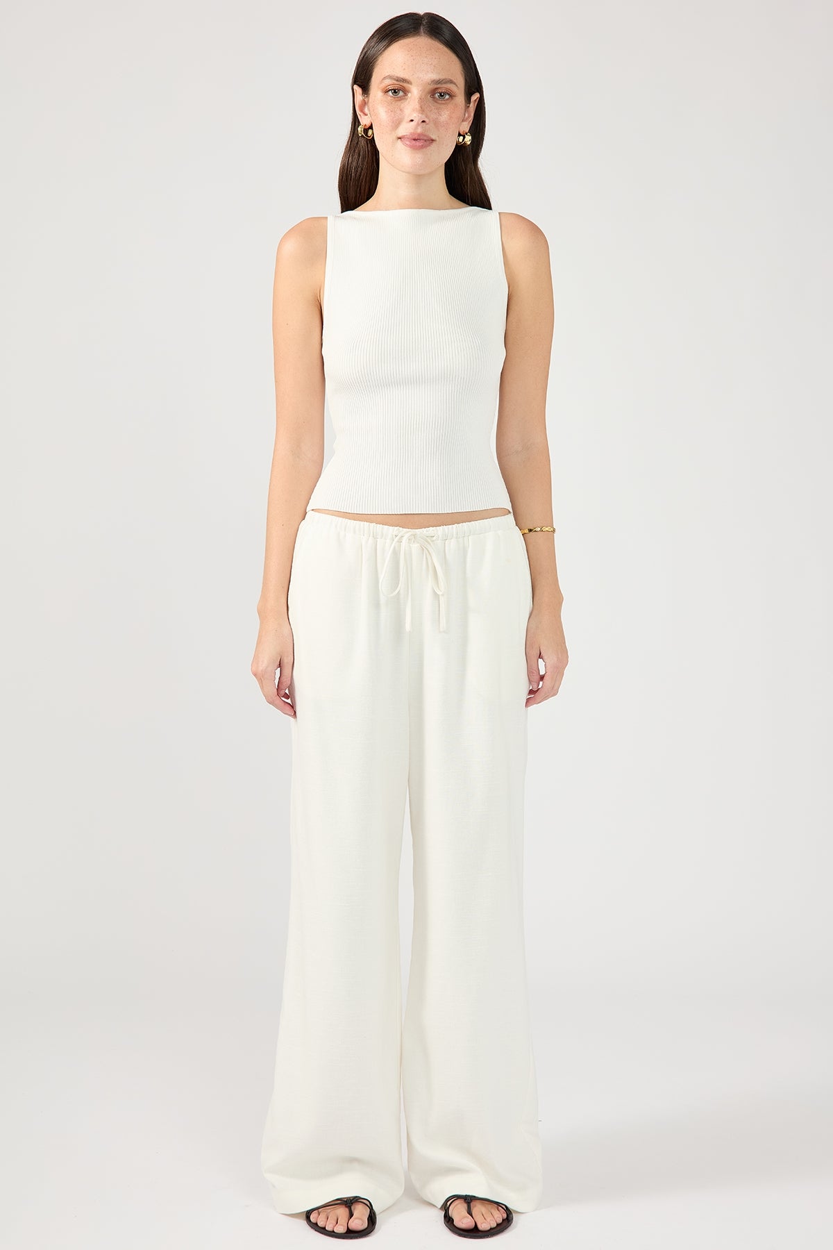 Perfect Stranger Barefoot Drawcord Linen Pant White