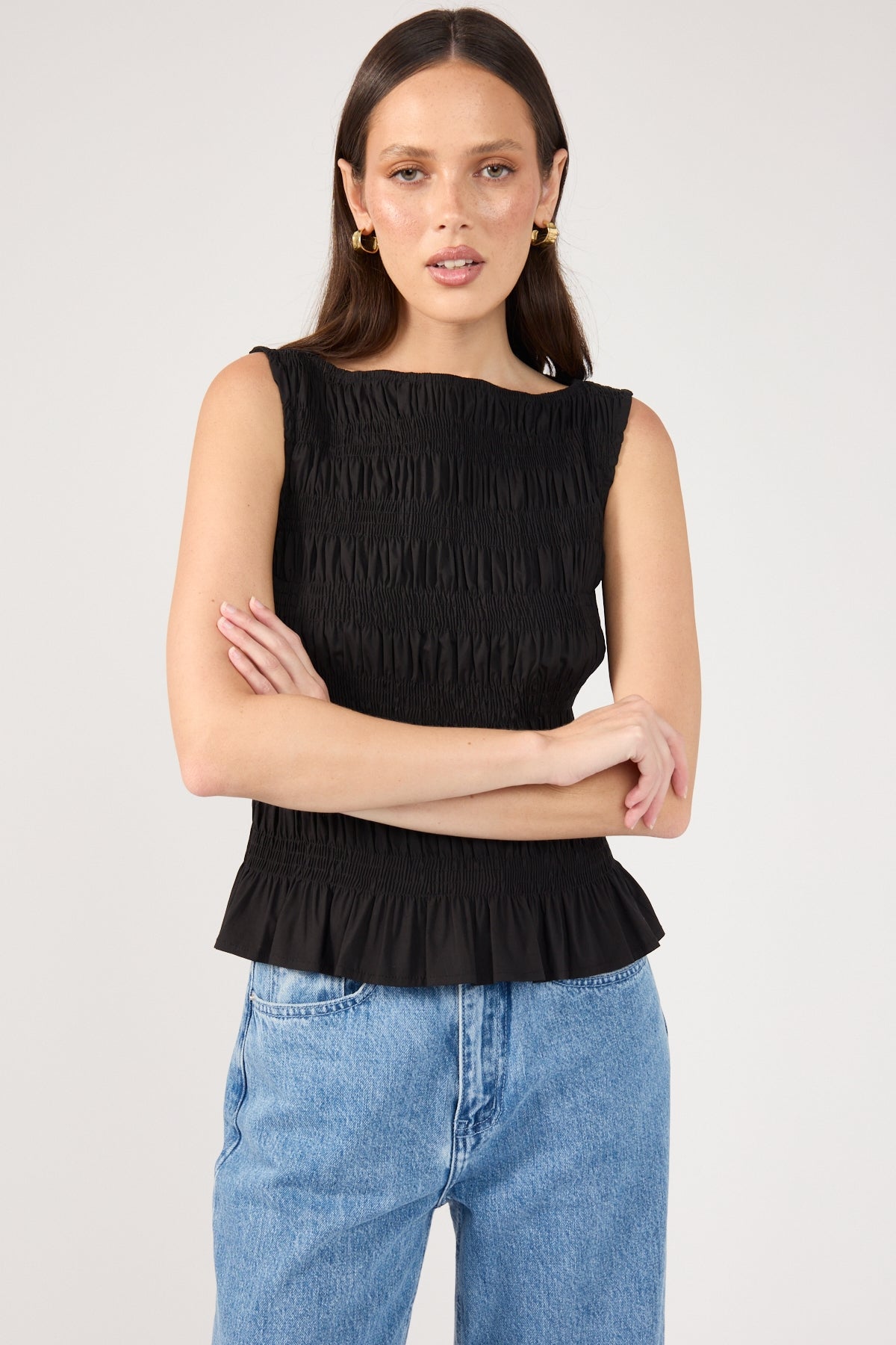 Perfect Stranger Shirred High Neck Top Black