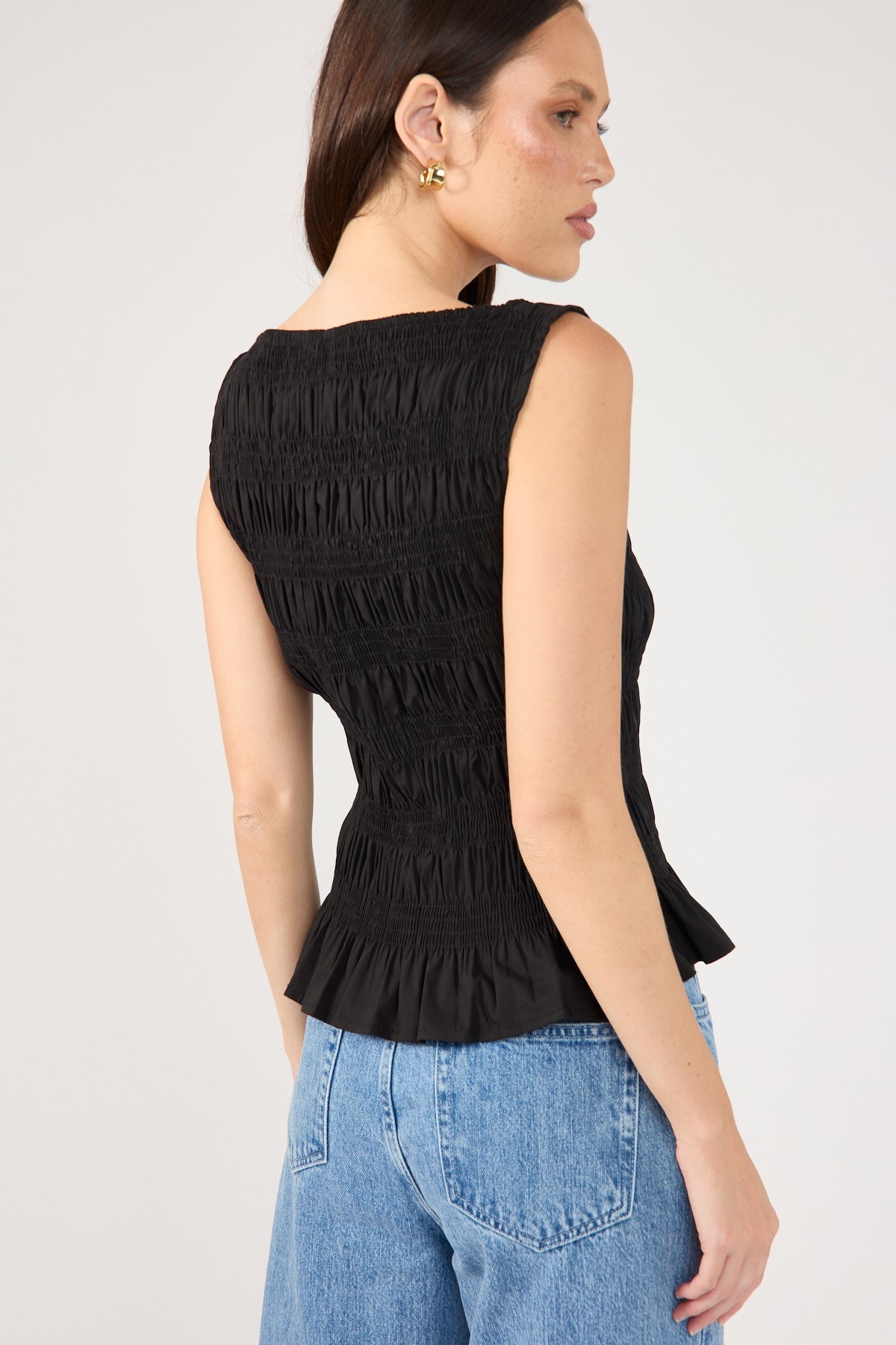 Perfect Stranger Shirred High Neck Top Black