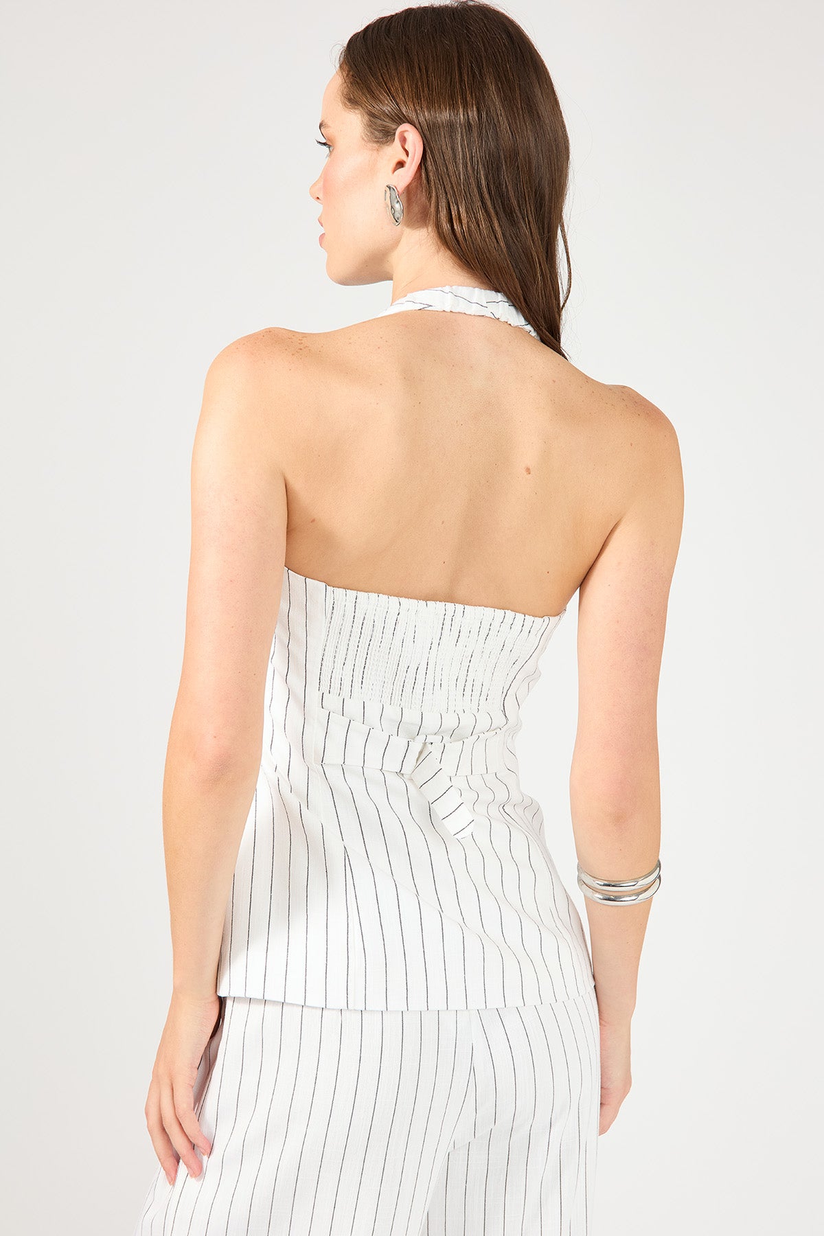 Perfect Stranger Pinstripe Linen Halter Top White Stripe