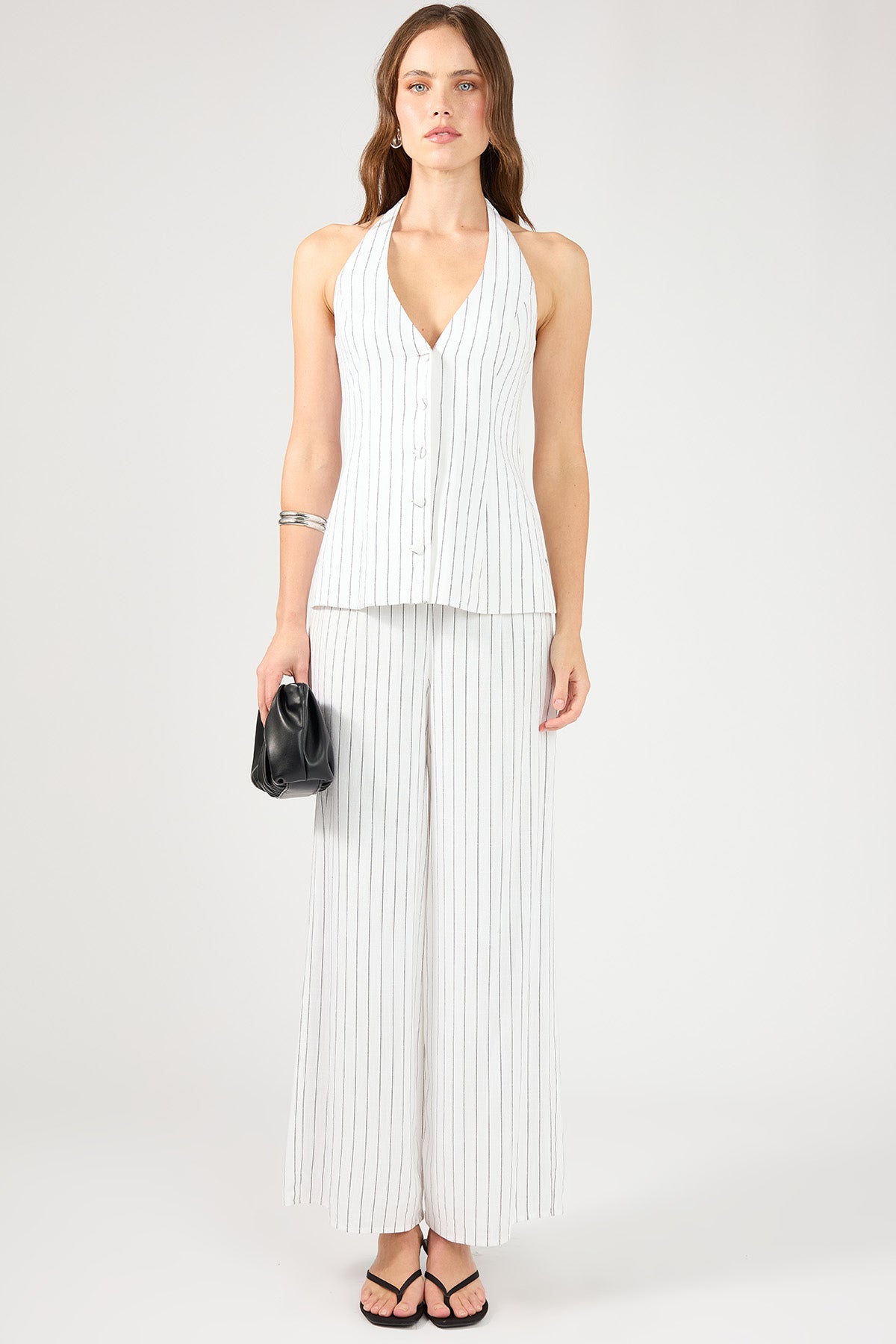 Perfect Stranger Pinstripe Linen Halter Top White Stripe