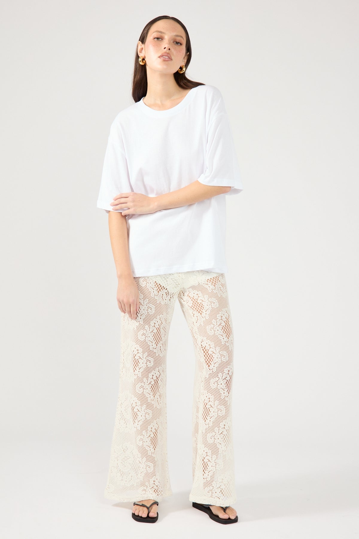 Perfect Stranger Seville Lace Relaxed Flare Pant Off White