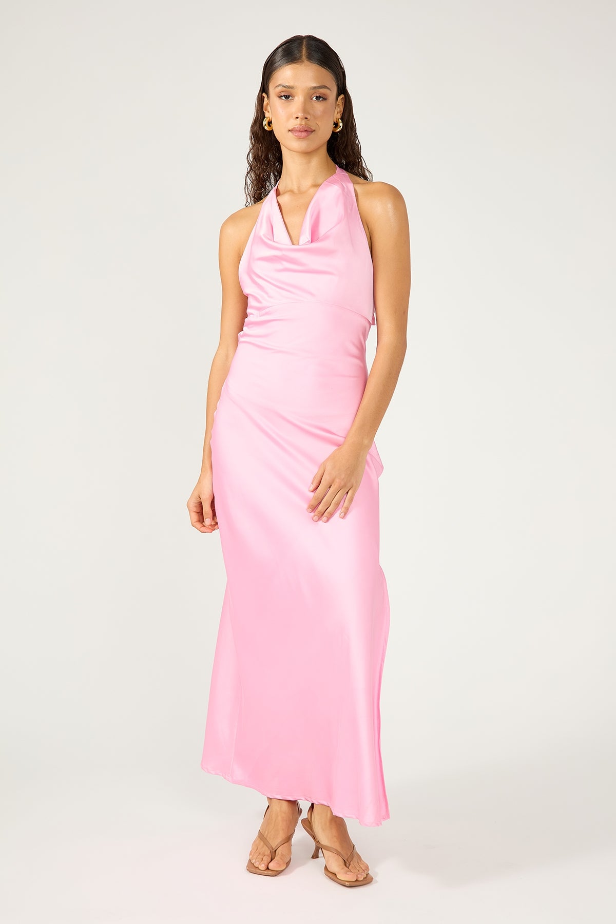 Perfect Stranger Avalon Cowl Halter Midi Dress Pink