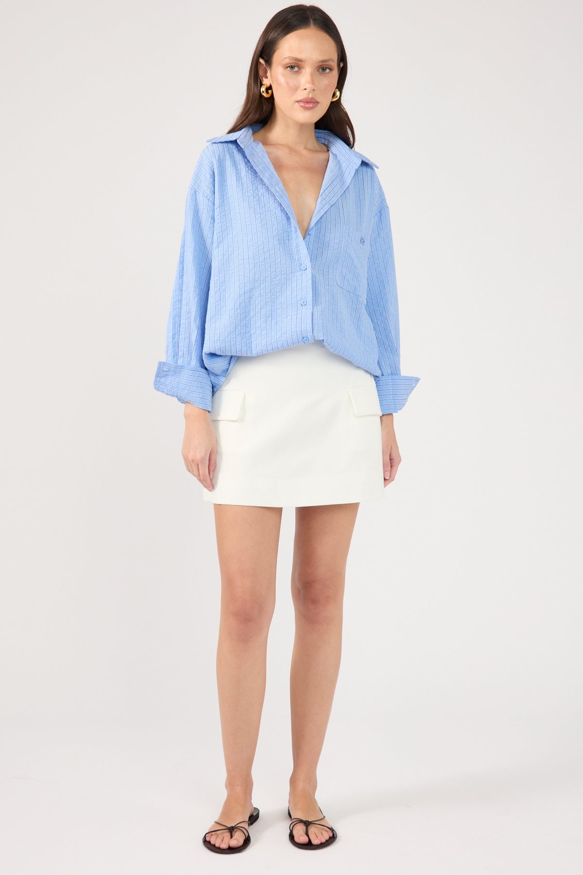 Perfect Stranger Azure Striped Oversized Shirt Blue Stripe