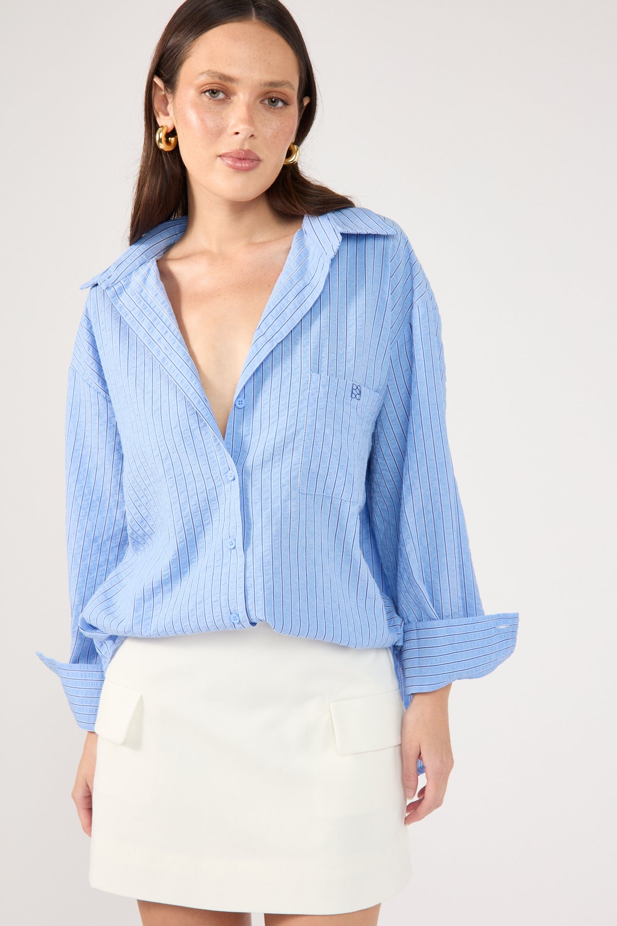 Perfect Stranger Azure Striped Oversized Shirt Blue Stripe