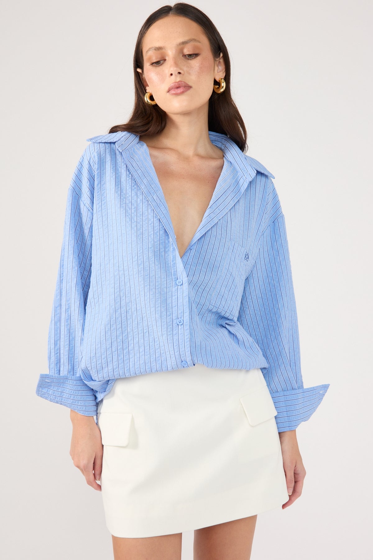 Perfect Stranger Azure Striped Oversized Shirt Blue Stripe