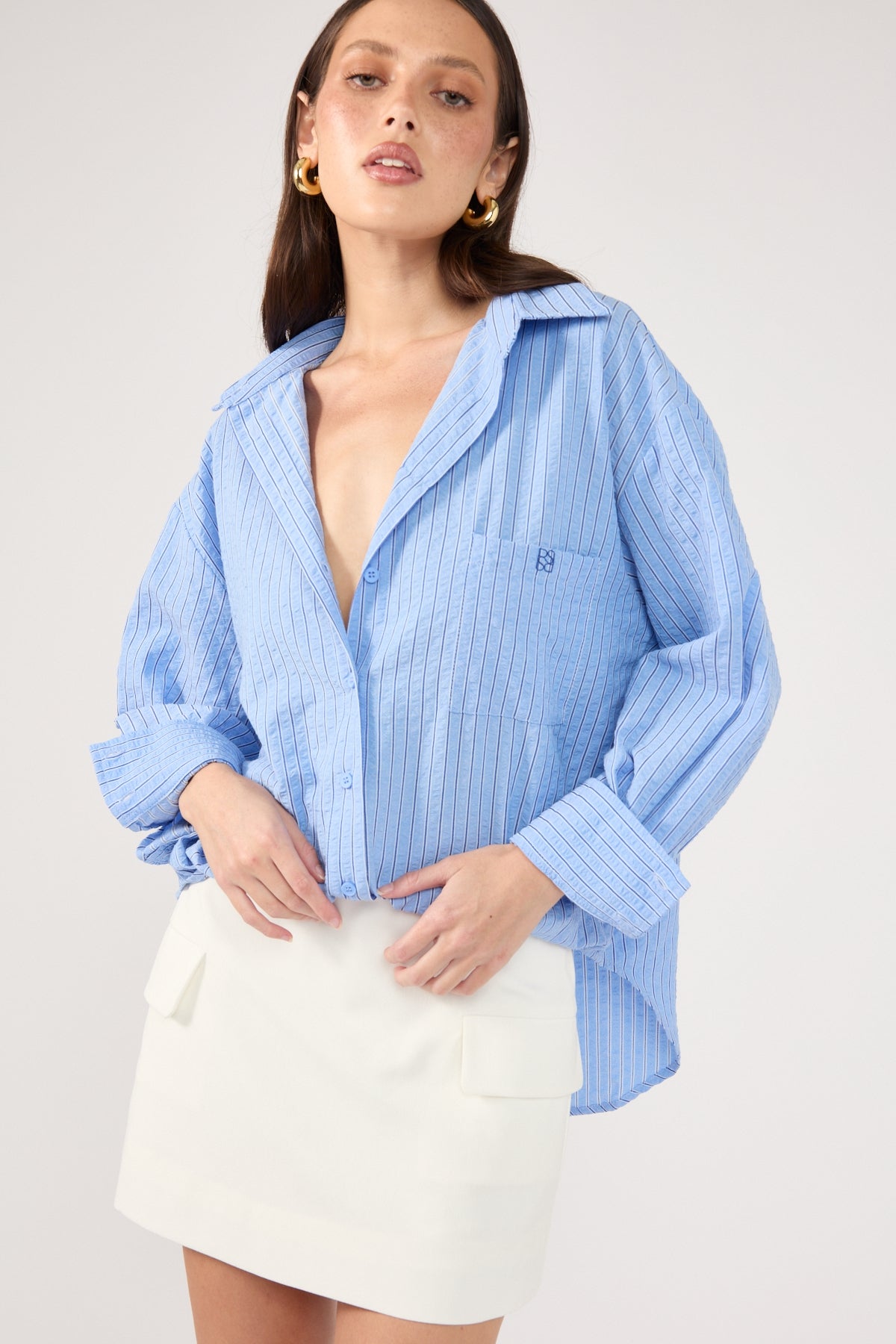 Perfect Stranger Azure Striped Oversized Shirt Blue Stripe