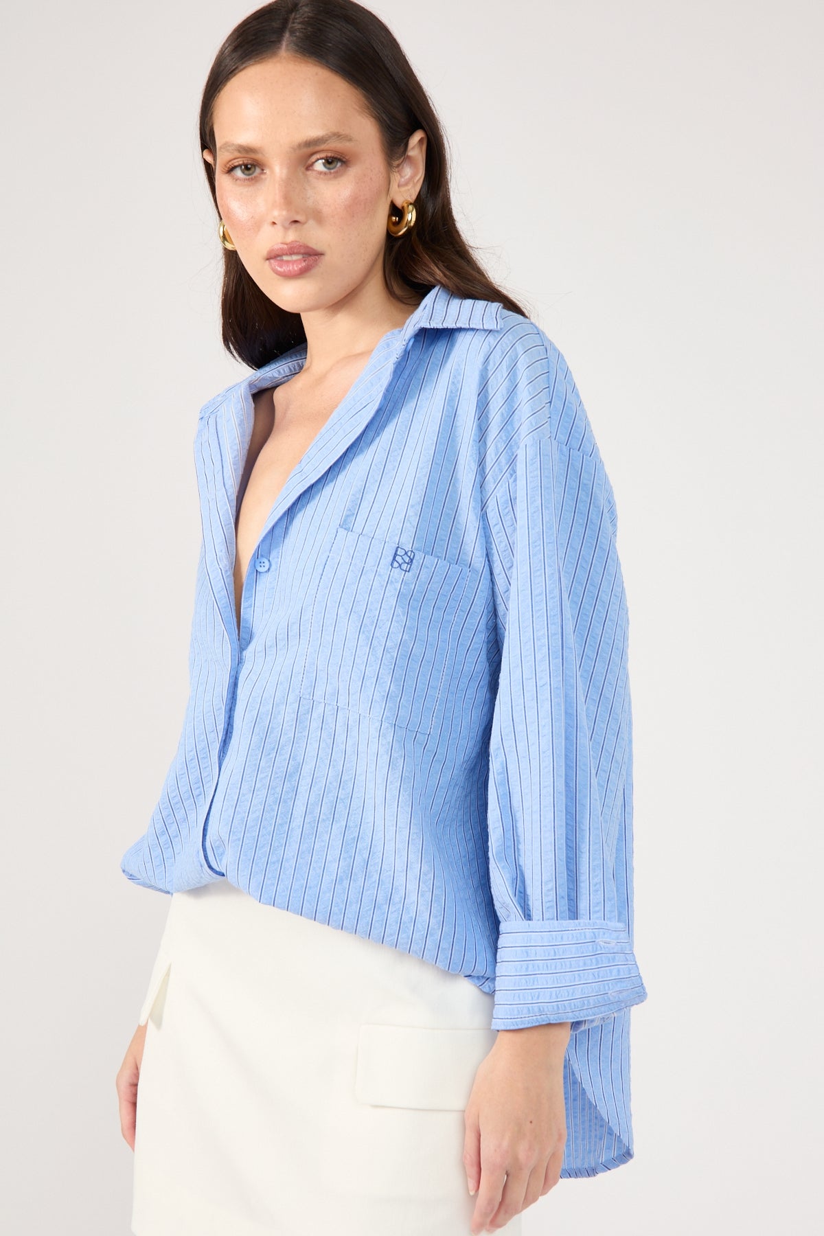 Perfect Stranger Azure Striped Oversized Shirt Blue Stripe