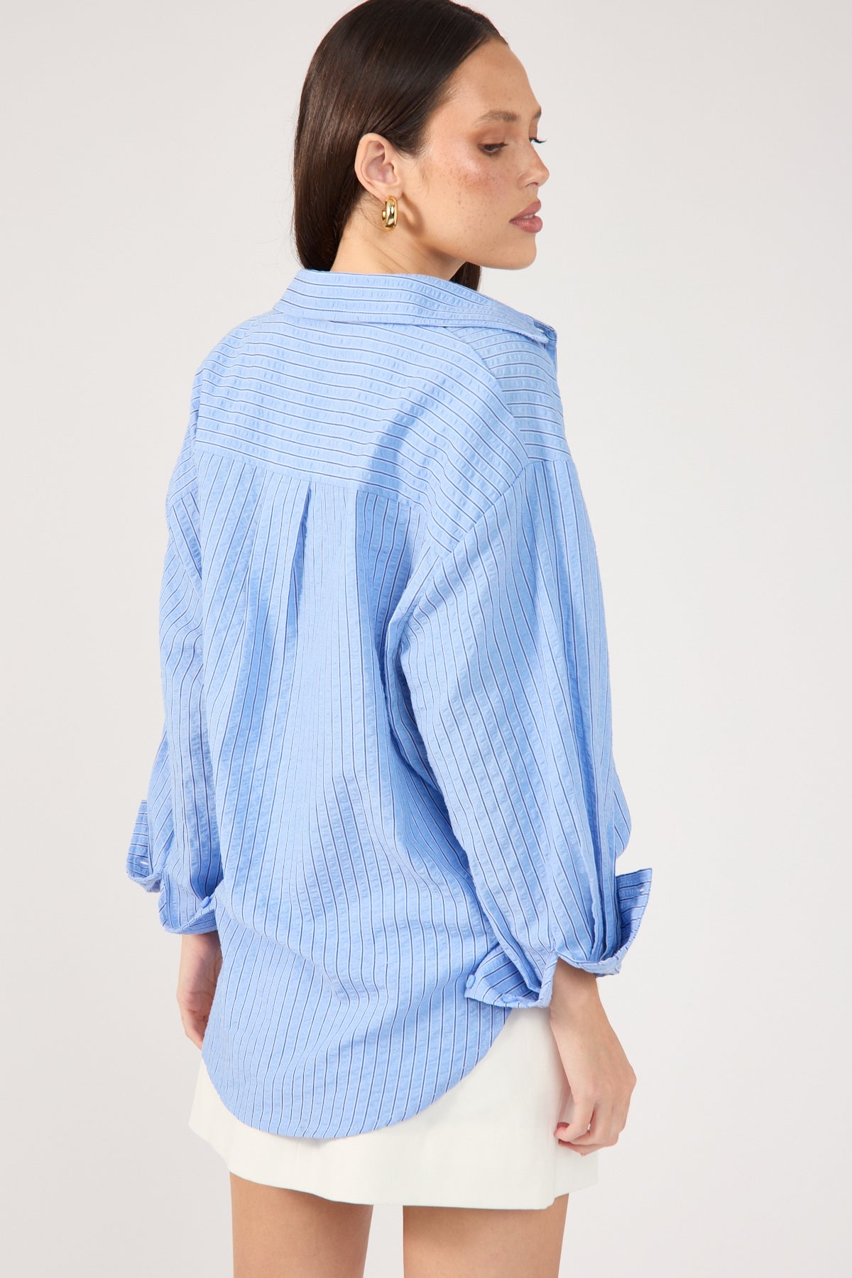 Perfect Stranger Azure Striped Oversized Shirt Blue Stripe