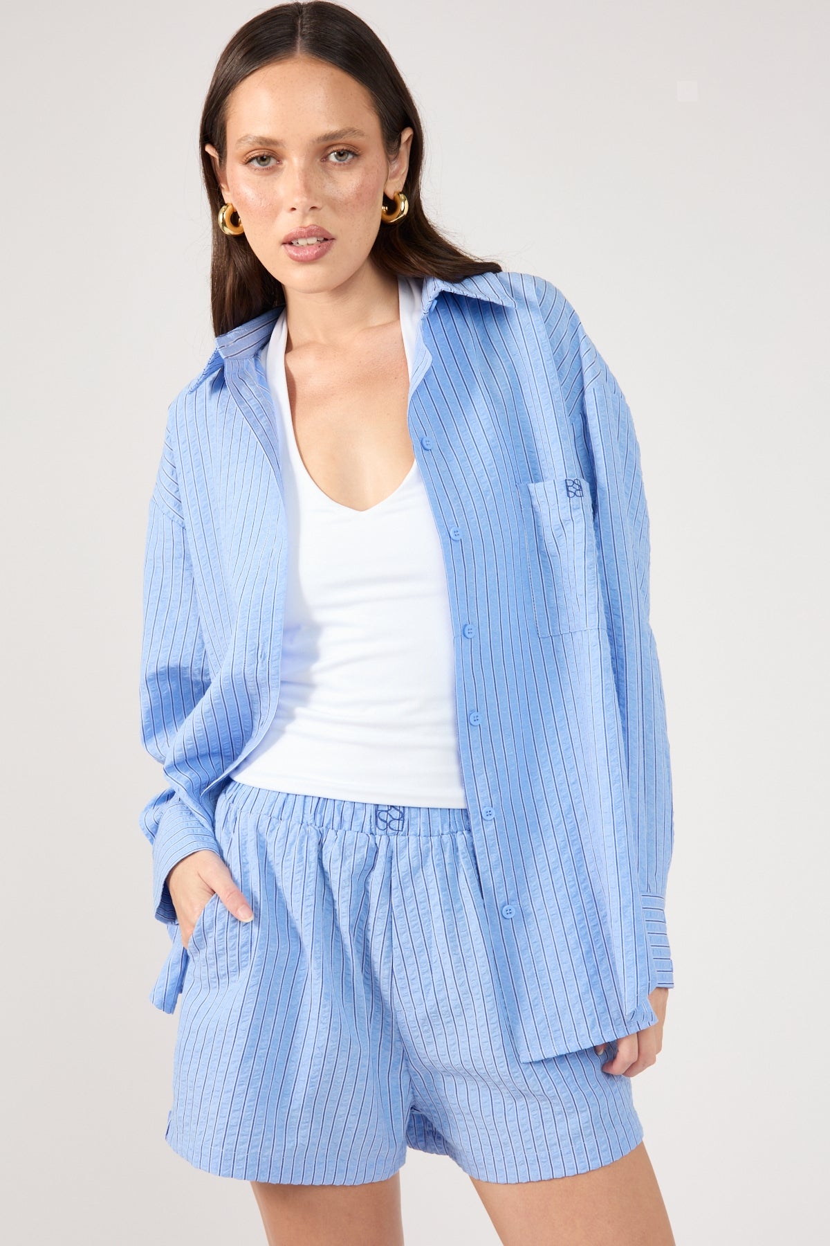 Perfect Stranger Azure Striped Oversized Shirt Blue Stripe