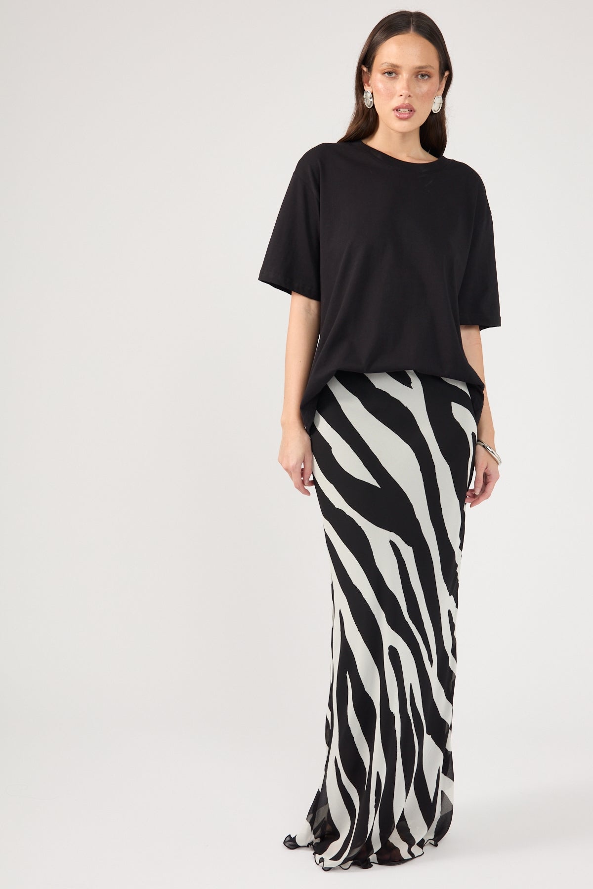 Perfect Stranger Zebby Chiffon Midi Skirt Zebra