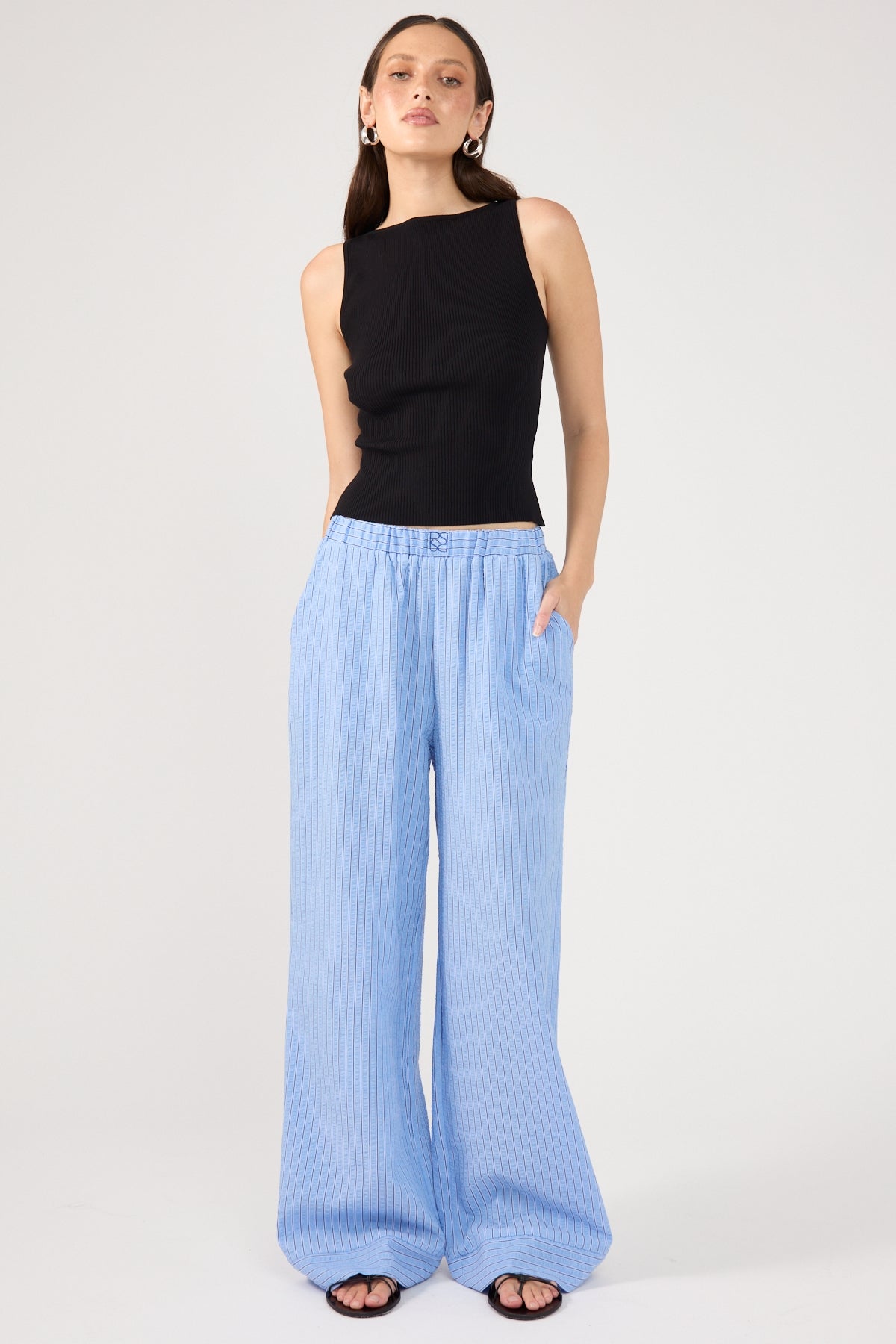 Perfect Stranger Azure Striped Straight Leg Pant Blue Stripe