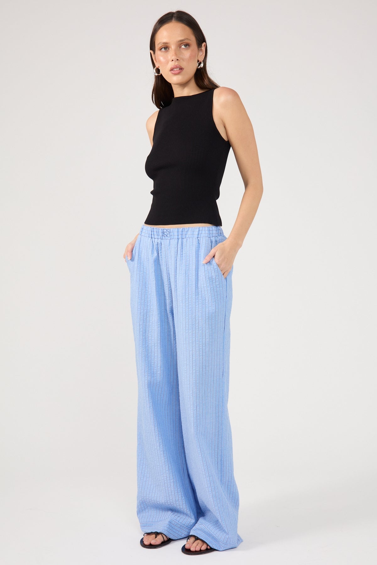 Perfect Stranger Azure Striped Straight Leg Pant Blue Stripe