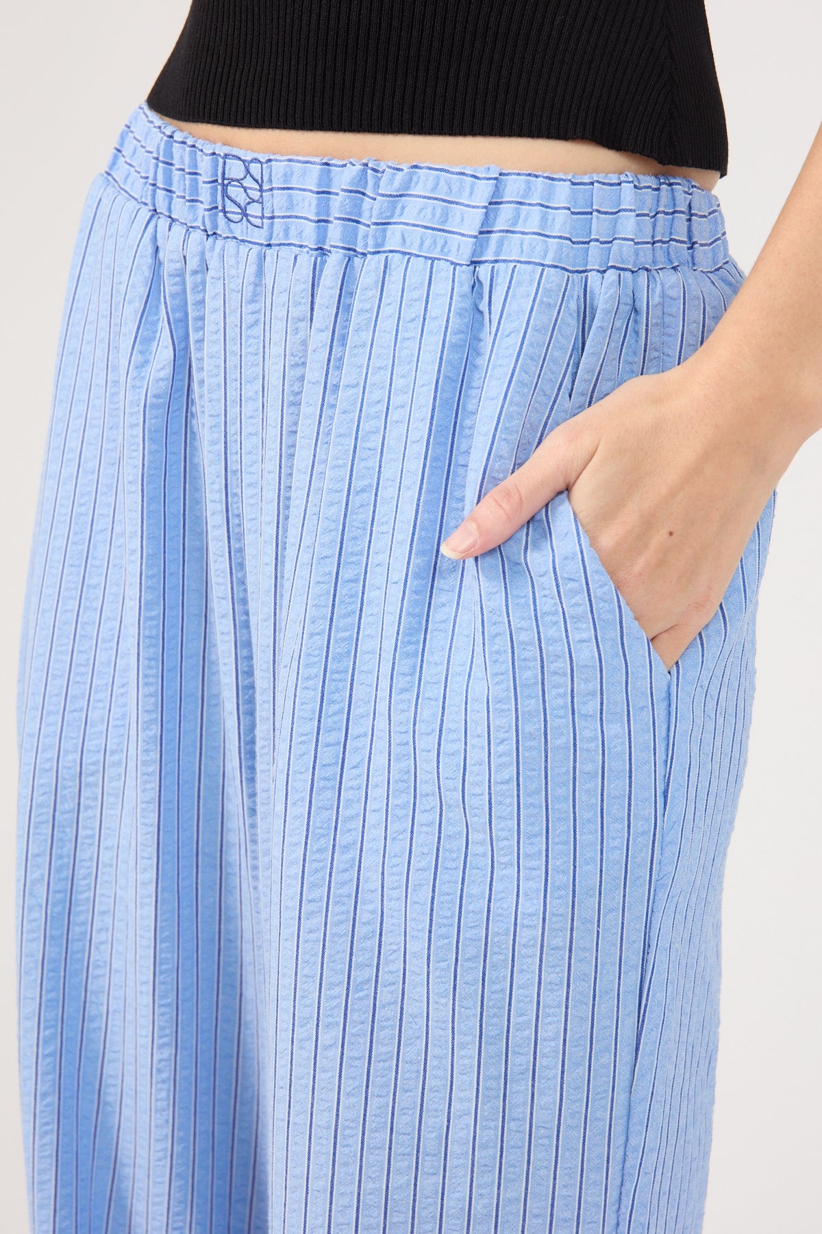 Perfect Stranger Azure Striped Straight Leg Pant Blue Stripe