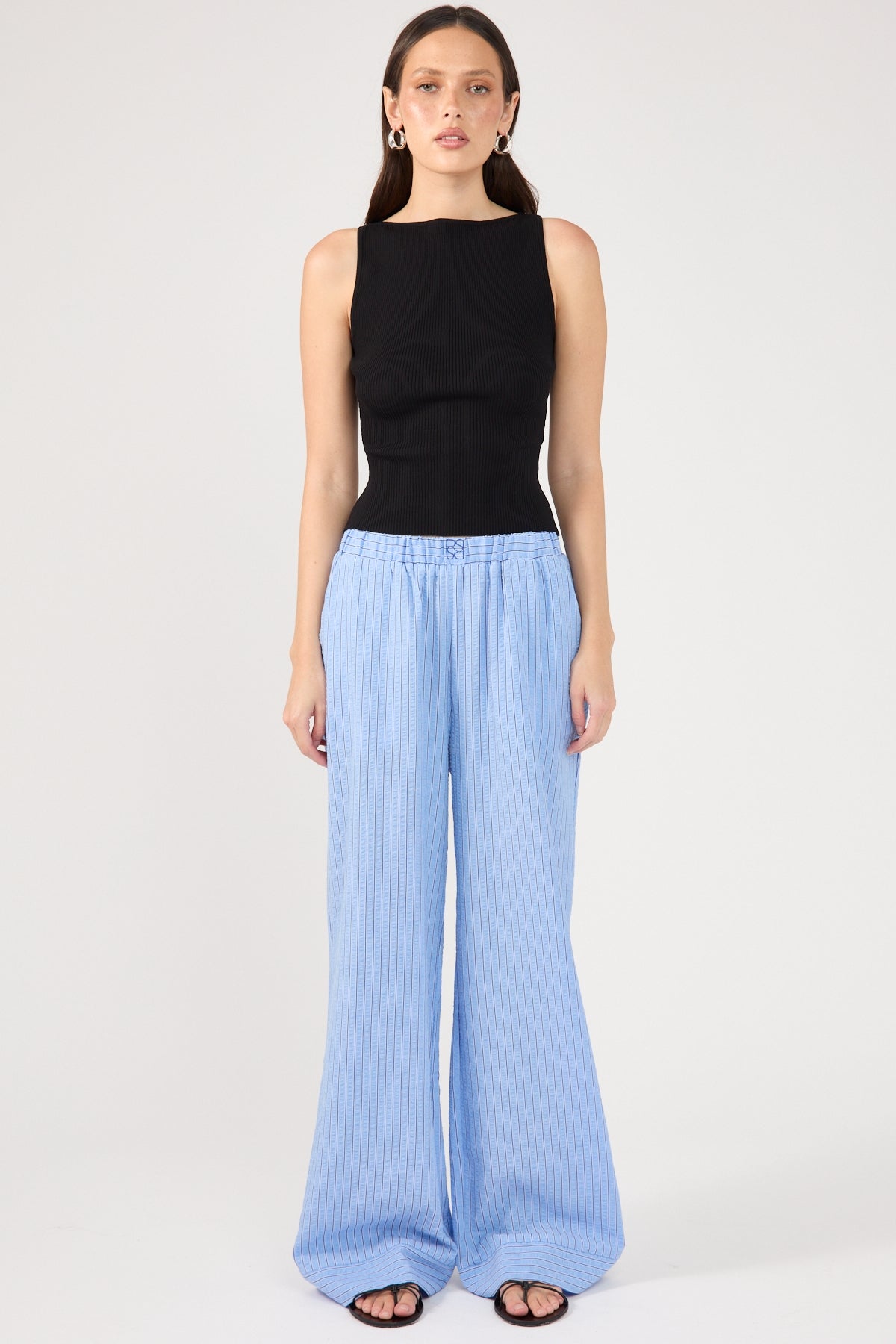 Perfect Stranger Azure Striped Straight Leg Pant Blue Stripe