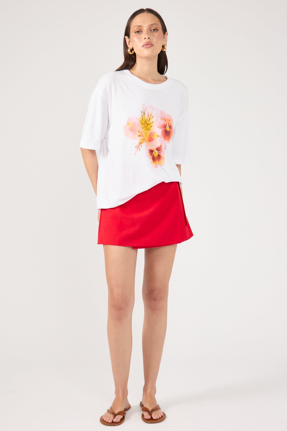 Perfect Stranger Floret Hibiscus Oversized Graphic Tee White