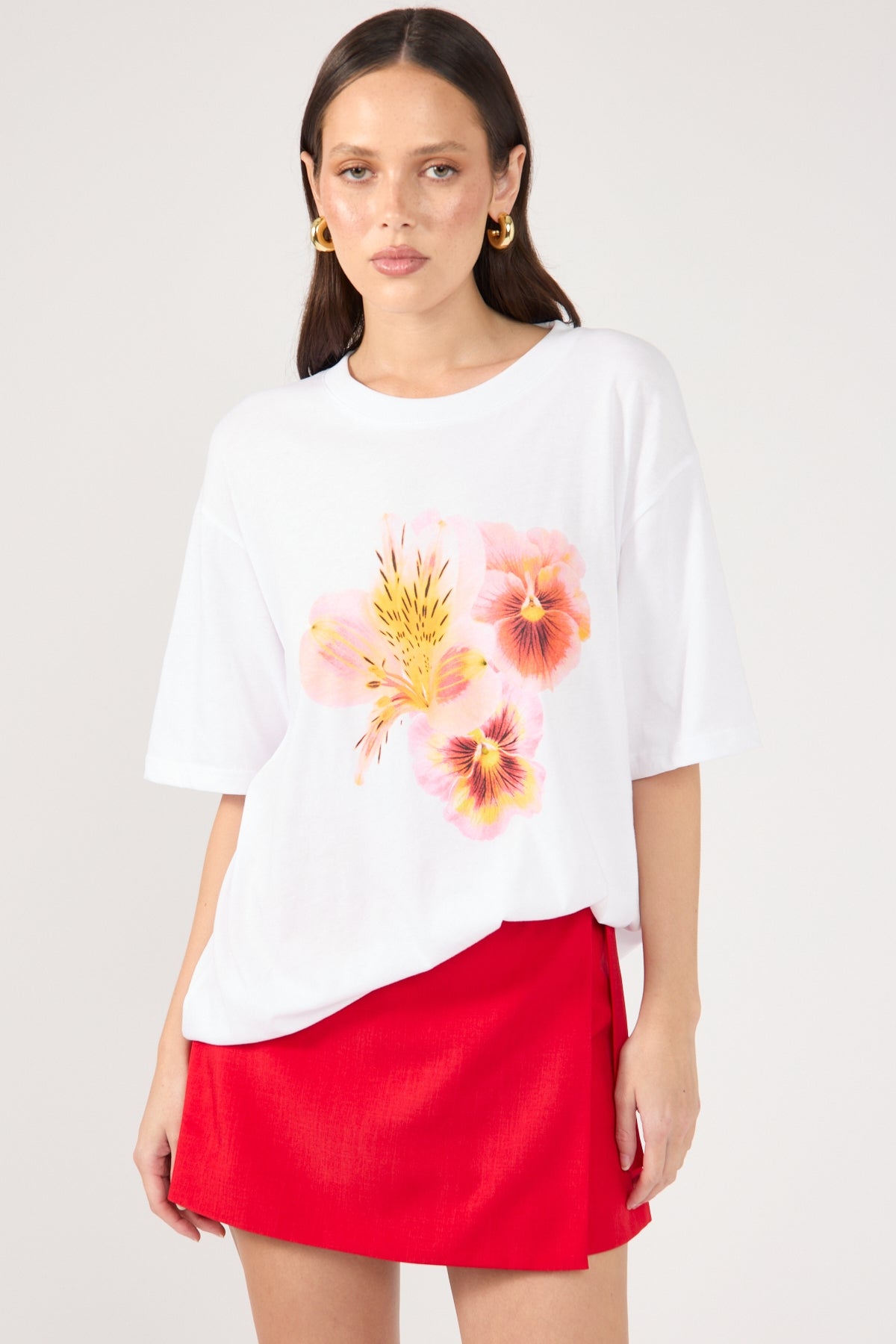 Perfect Stranger Floret Hibiscus Oversized Graphic Tee White