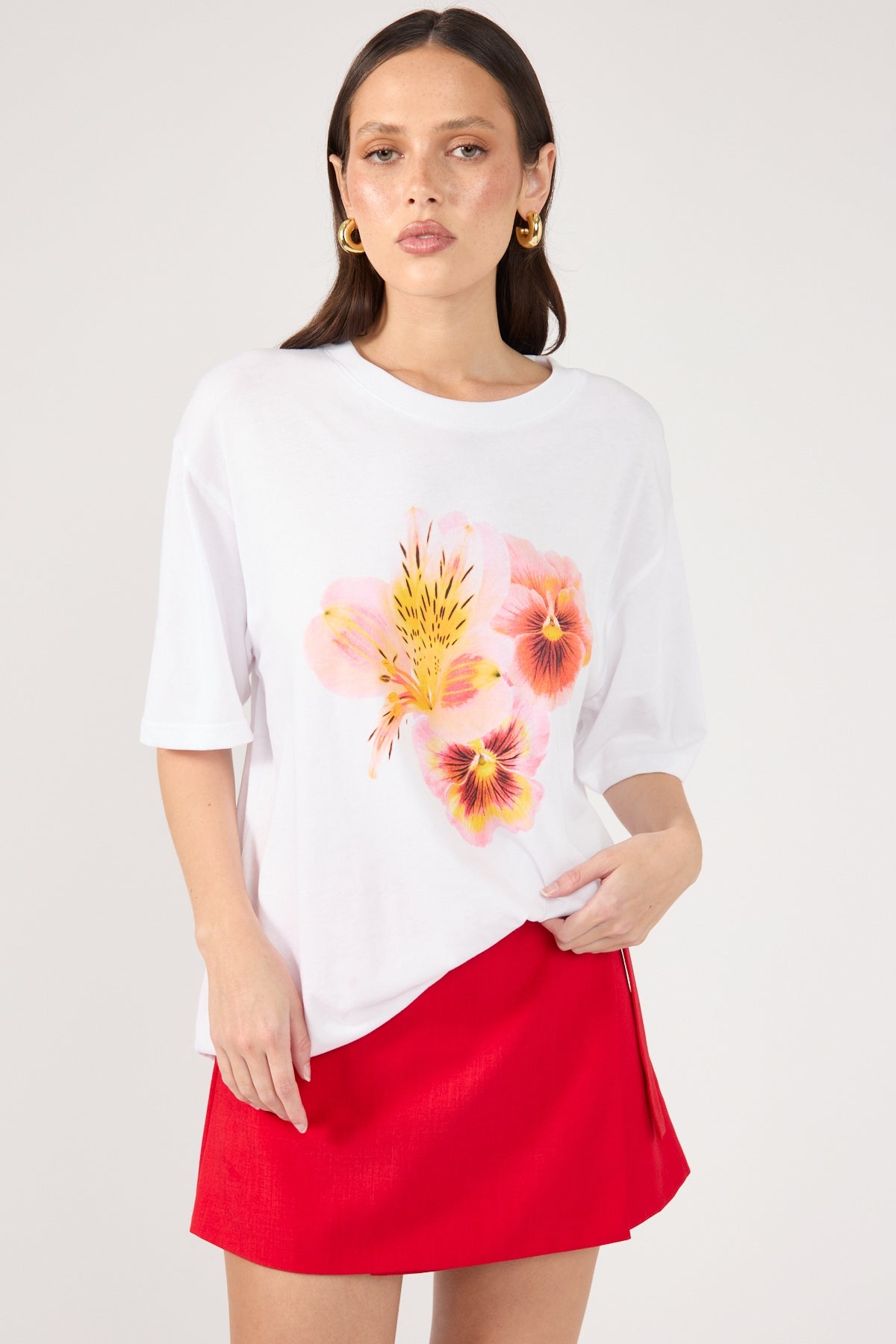 Perfect Stranger Floret Hibiscus Oversized Graphic Tee White