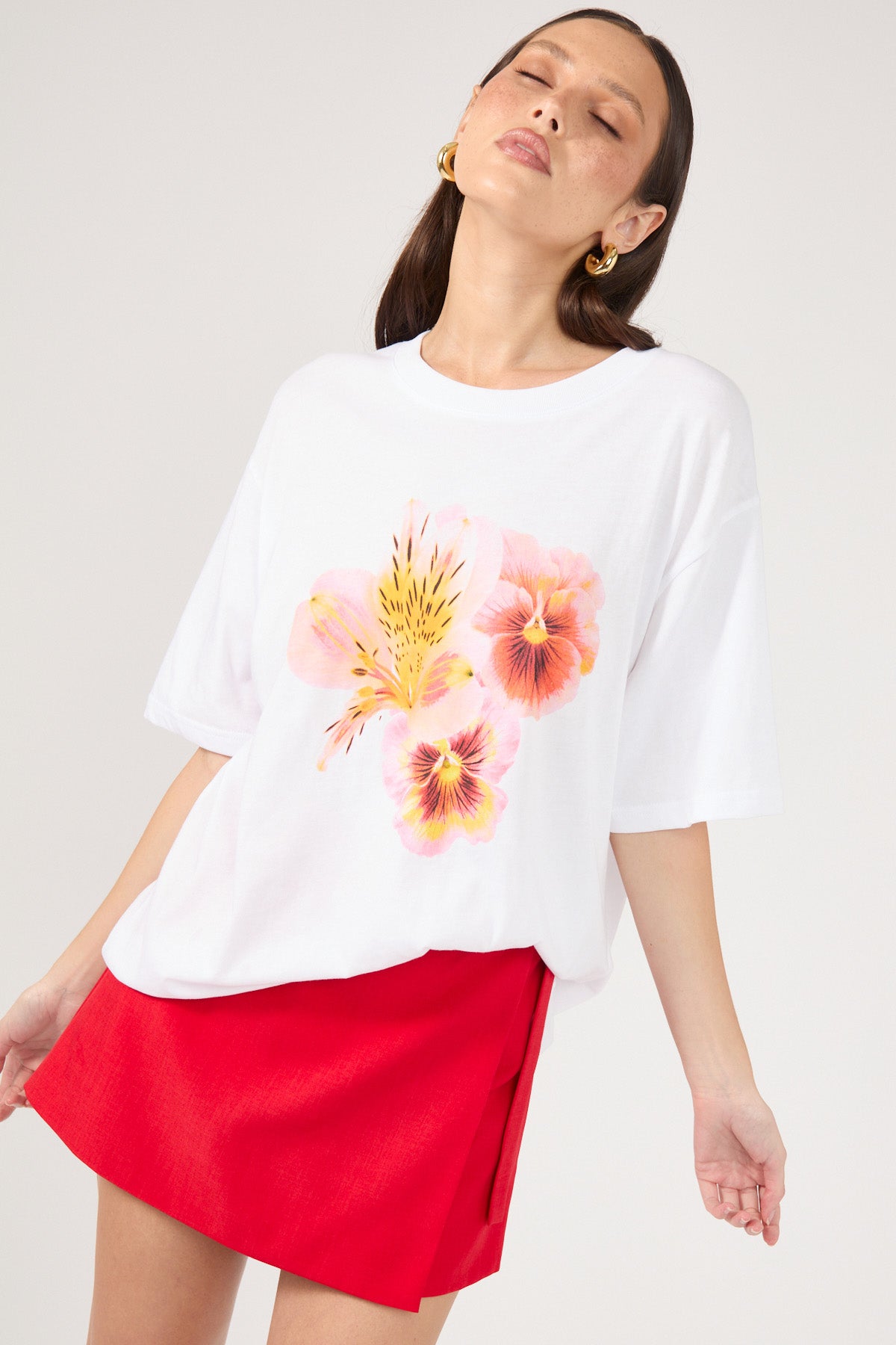 Perfect Stranger Floret Hibiscus Oversized Graphic Tee White