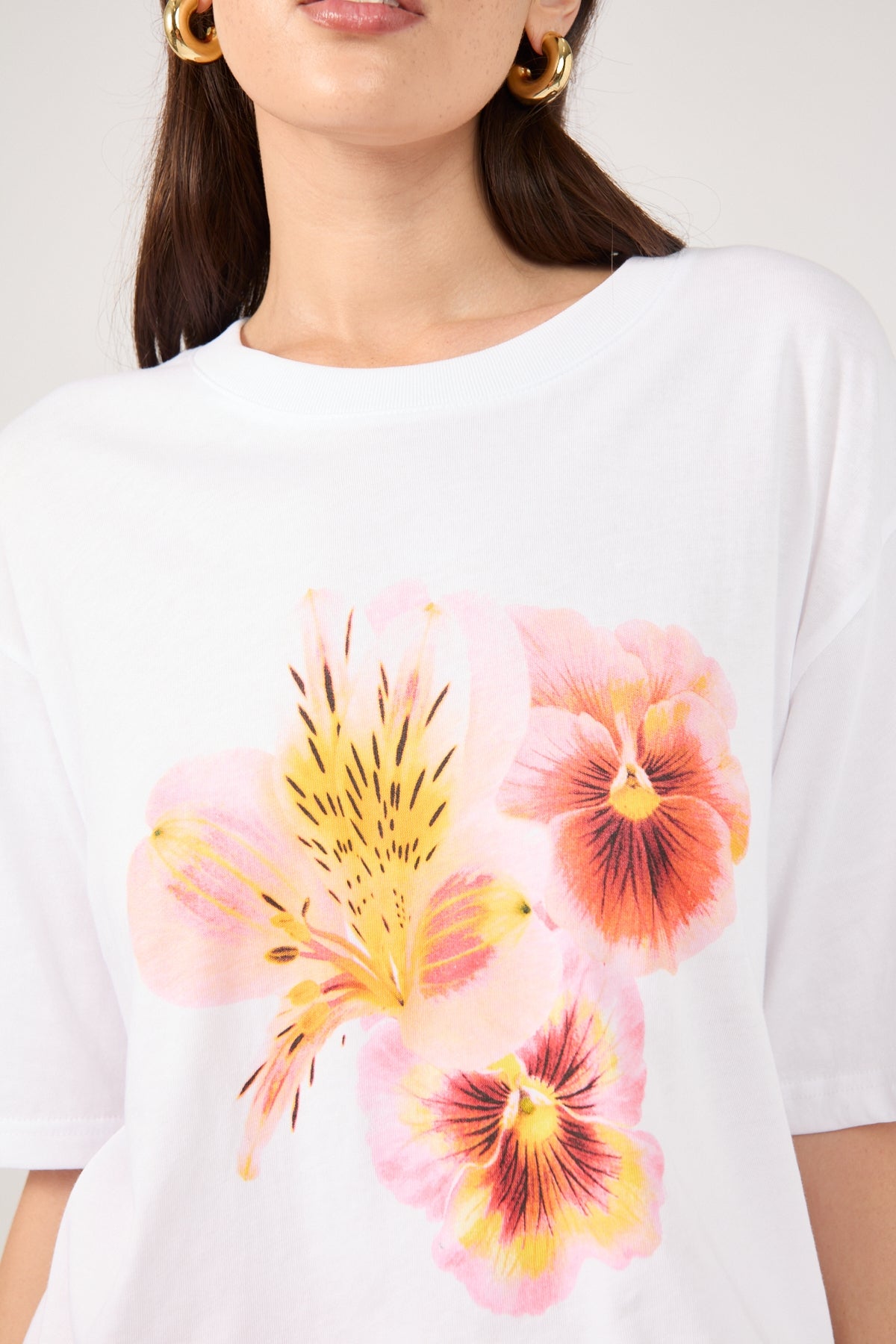 Perfect Stranger Floret Hibiscus Oversized Graphic Tee White