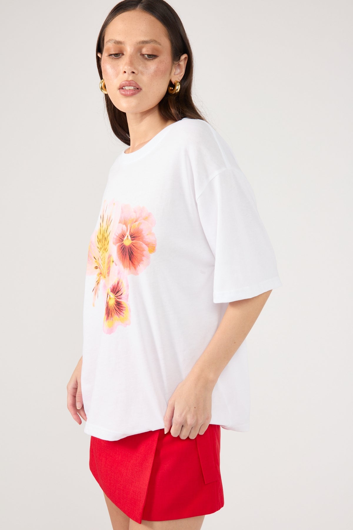 Perfect Stranger Floret Hibiscus Oversized Graphic Tee White