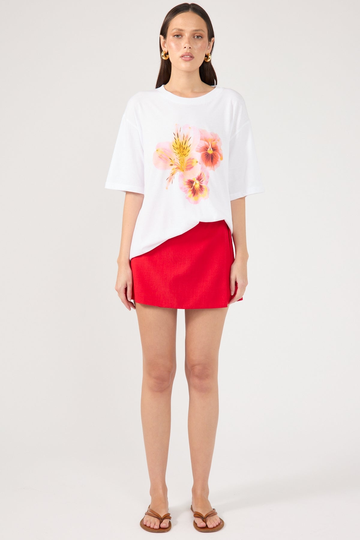 Perfect Stranger Floret Hibiscus Oversized Graphic Tee White