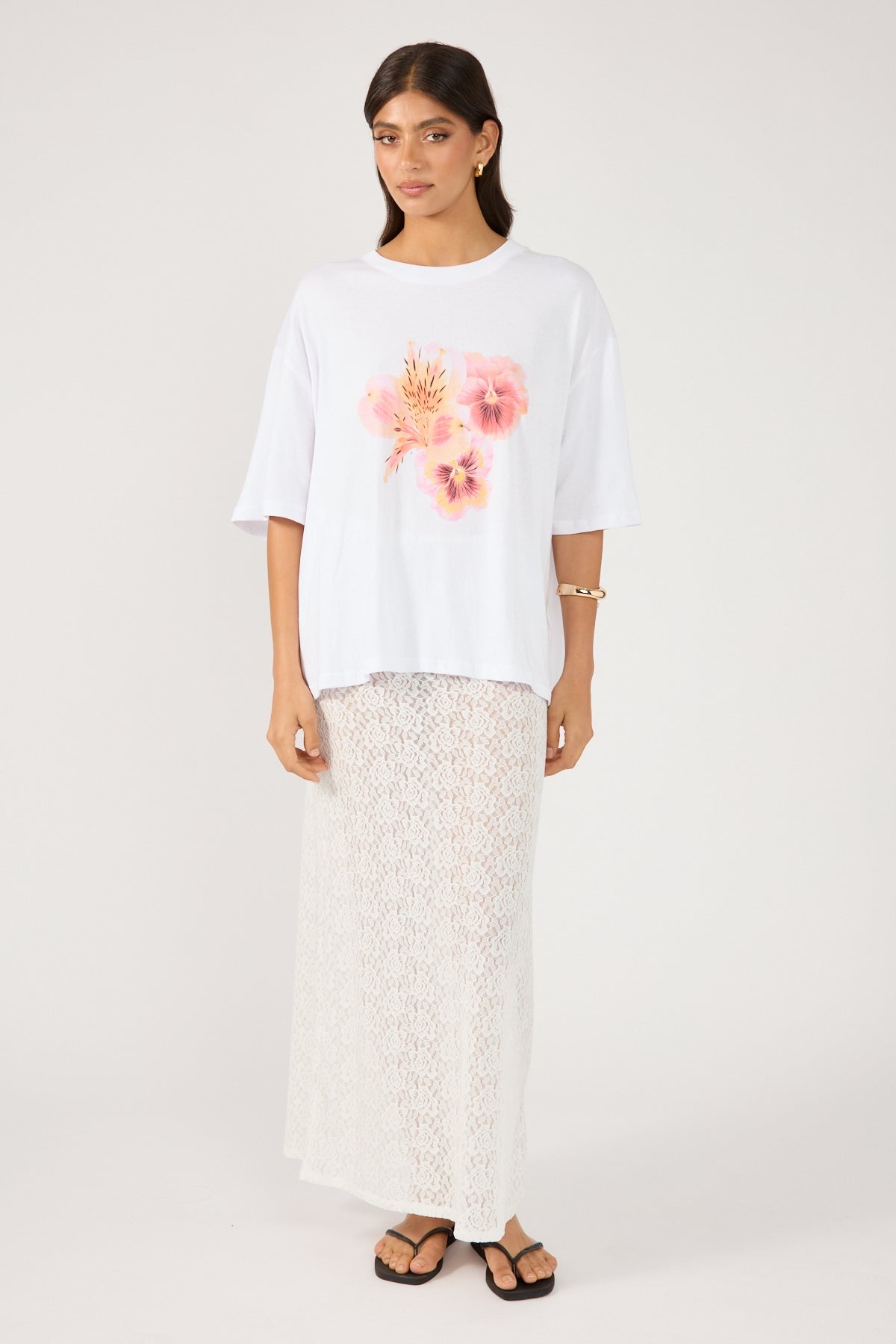 Perfect Stranger Floret Hibiscus Oversized Graphic Tee White