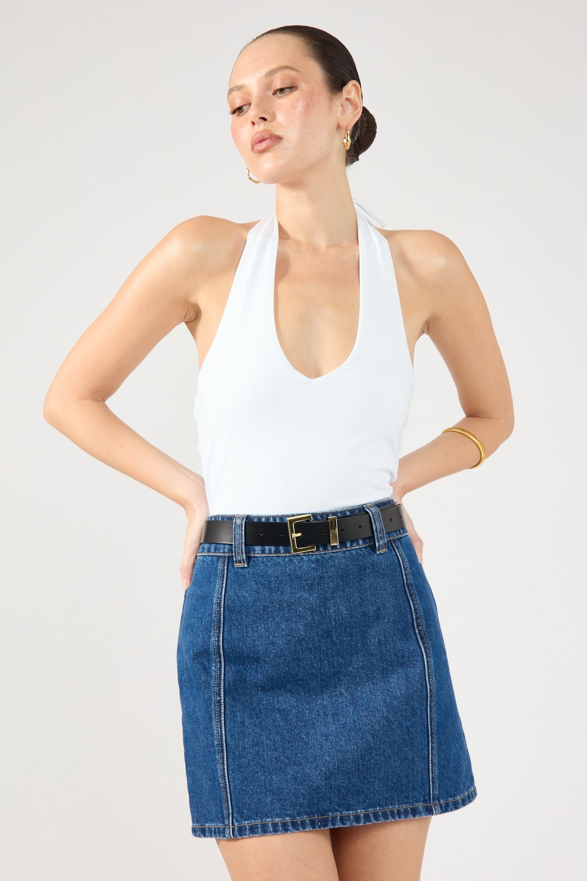 Perfect Stranger Mika Denim Mini Skirt Mid Blue Denim