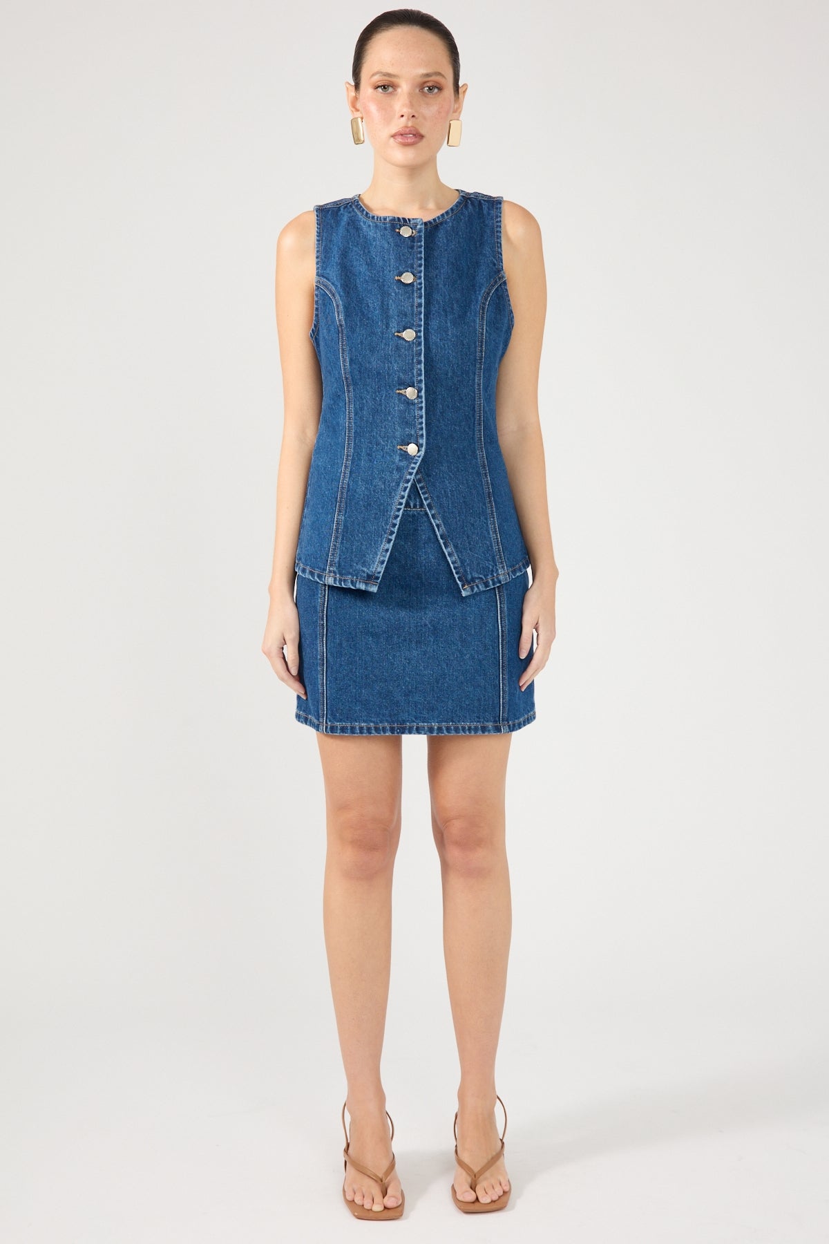 Perfect Stranger Mika Denim Mini Skirt Mid Blue Denim