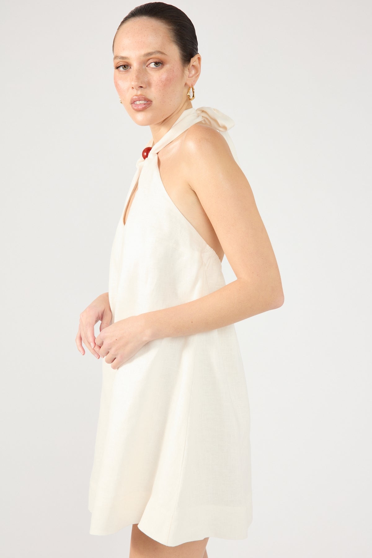 Perfect Stranger Amber Tie Linen Mini Dress Cream