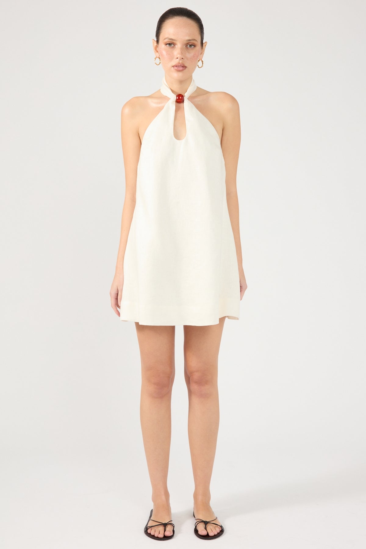 Perfect Stranger Amber Tie Linen Mini Dress Cream